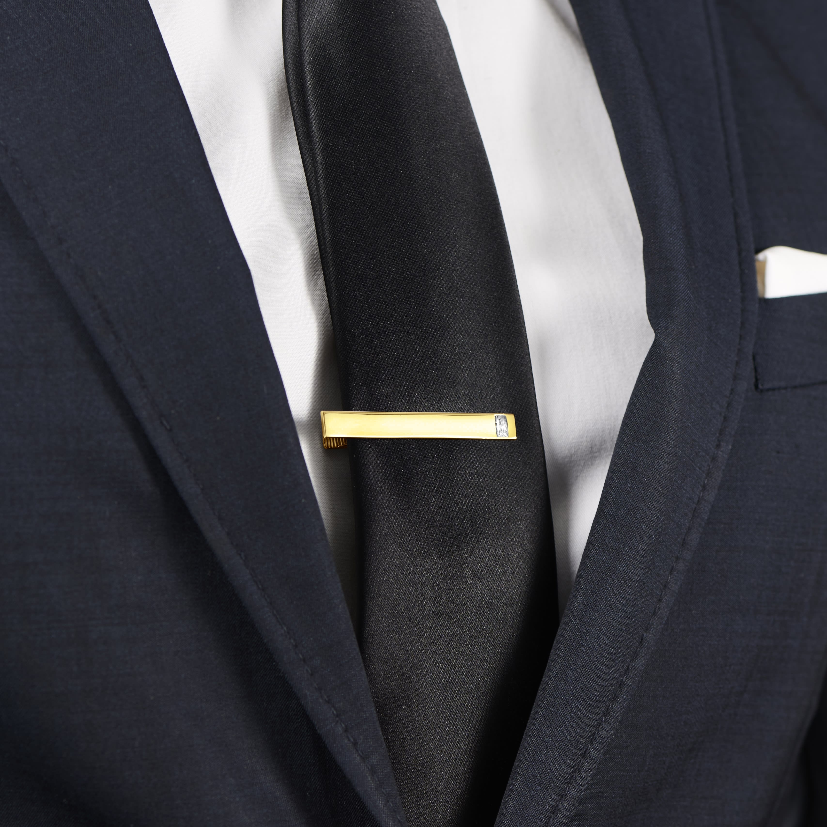 Gold 925s Rectangular Zirconia Tie Clip - 4