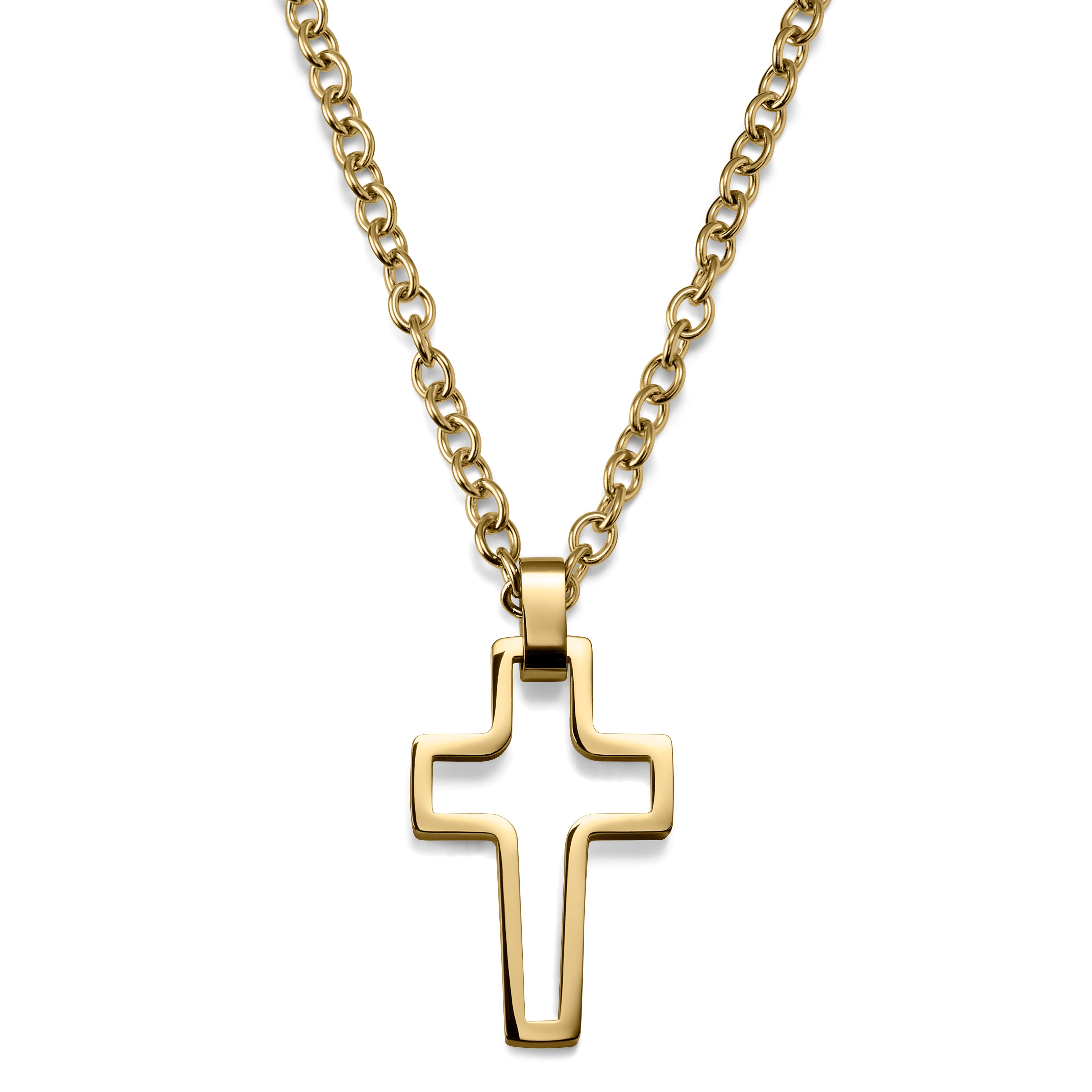 Gold-Tone With Hollow Cross Cable Chain Necklace