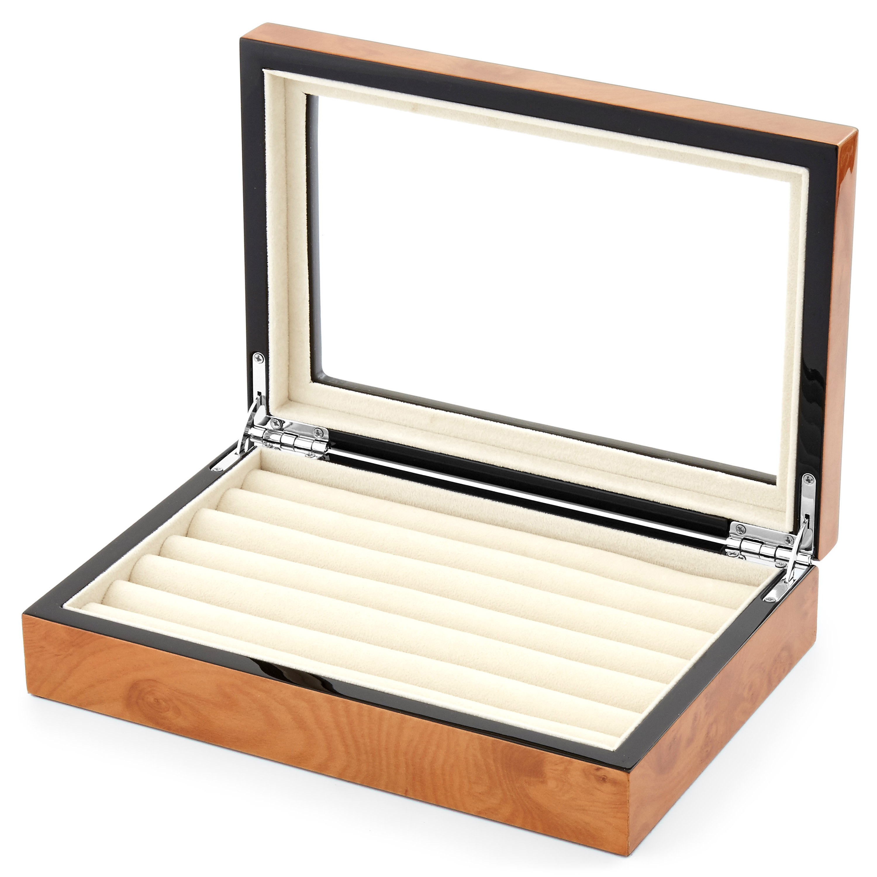 Caramel Brown Pinewood Cufflinks Box For 12 Cufflink Sets - 2