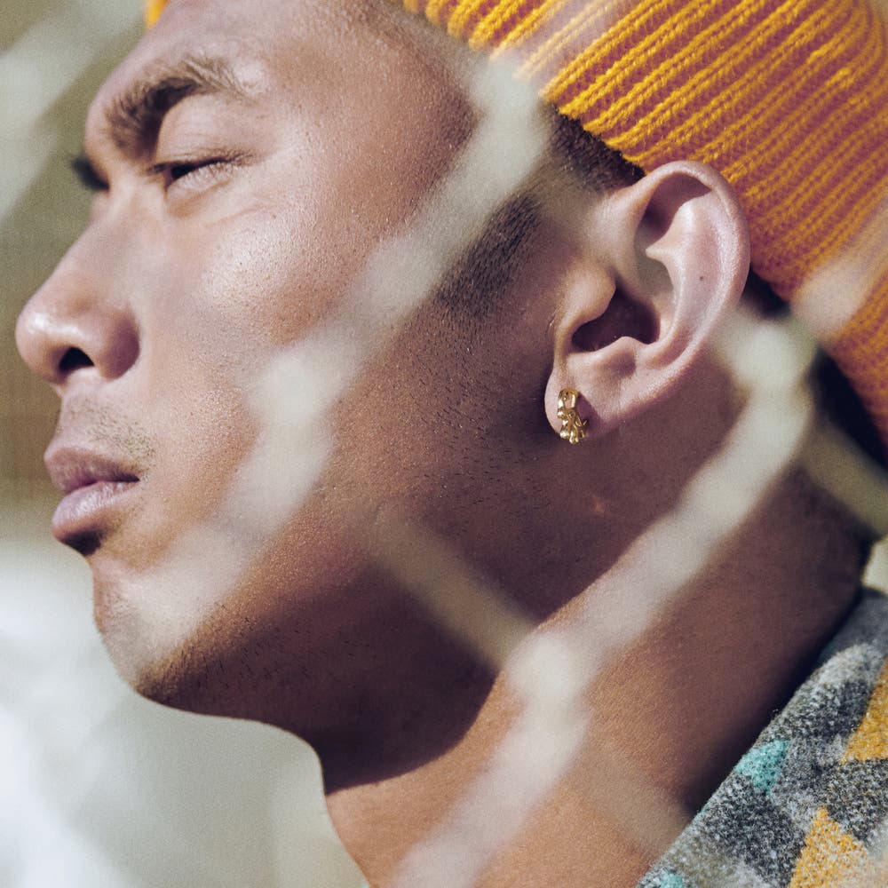 hover: Fahrenheit | Melting Gold-tone Peace Stud Earring hover: Fahrenheit | Melting Gold-tone Peace Stud Earring