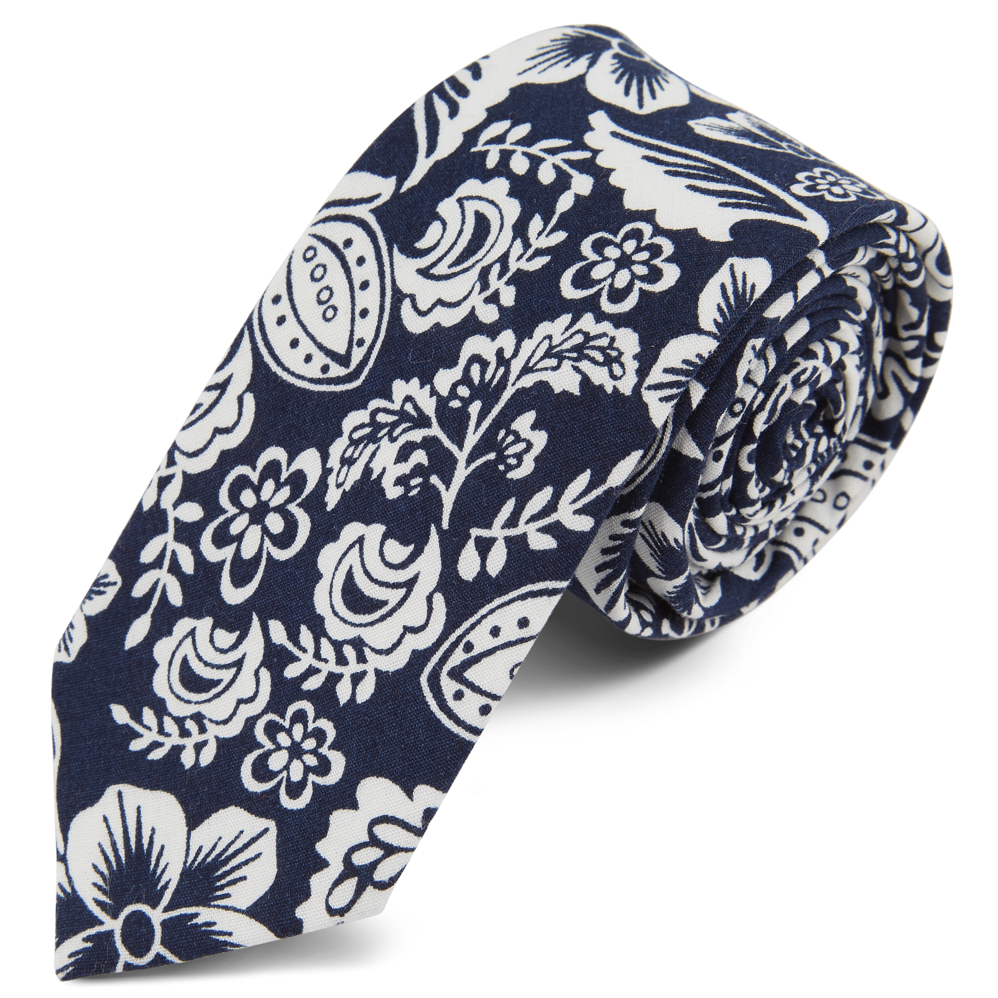 Retro Blue & White Floral Tie - 1