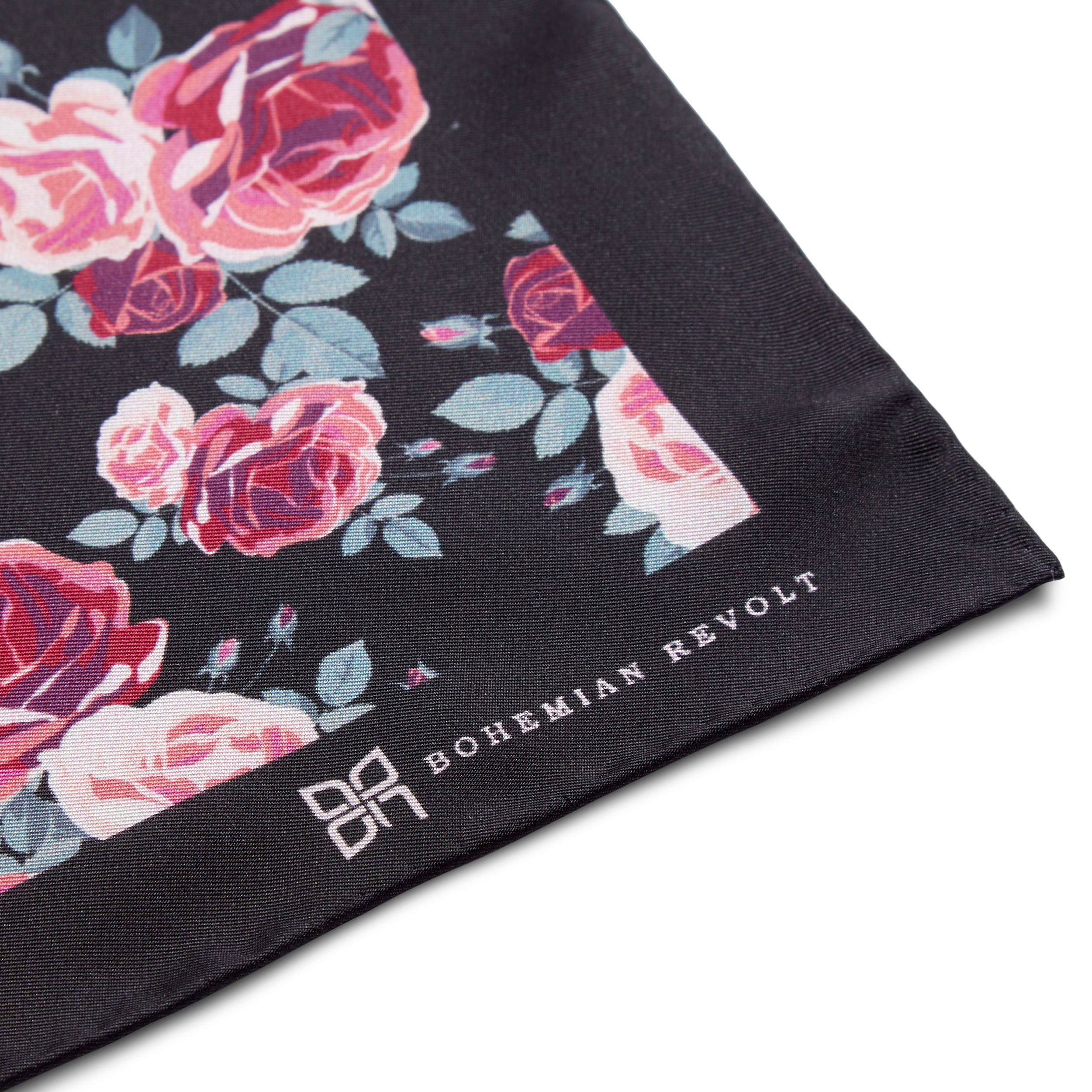 Boho | Black & Pink Roses Pattern Silk Pocket Square - 4