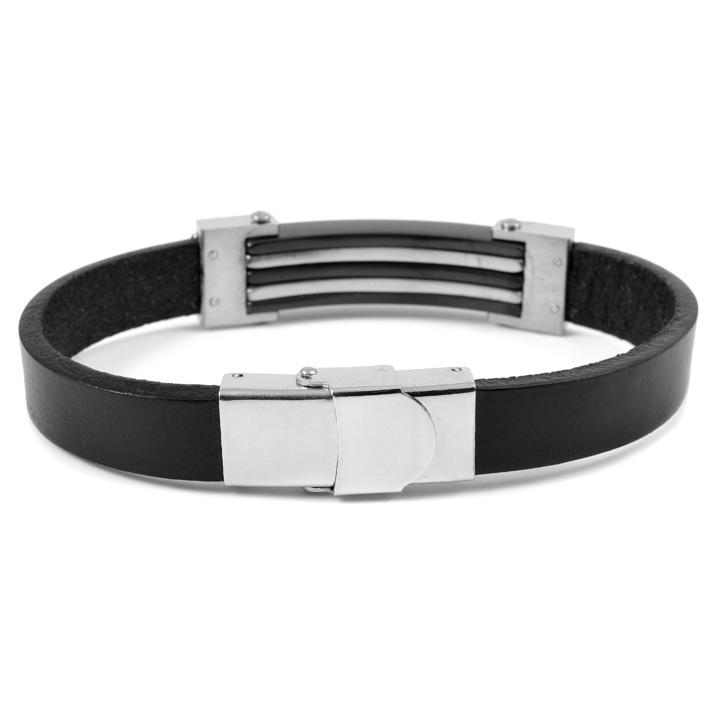 Black Combination Leather Bracelet - 2