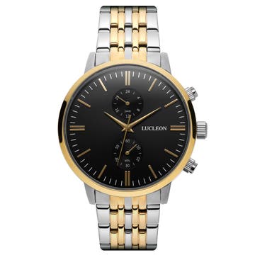 Kellan | Gold- & Silver-Tone Stainless Steel Dual-Time Watch With Black Dial