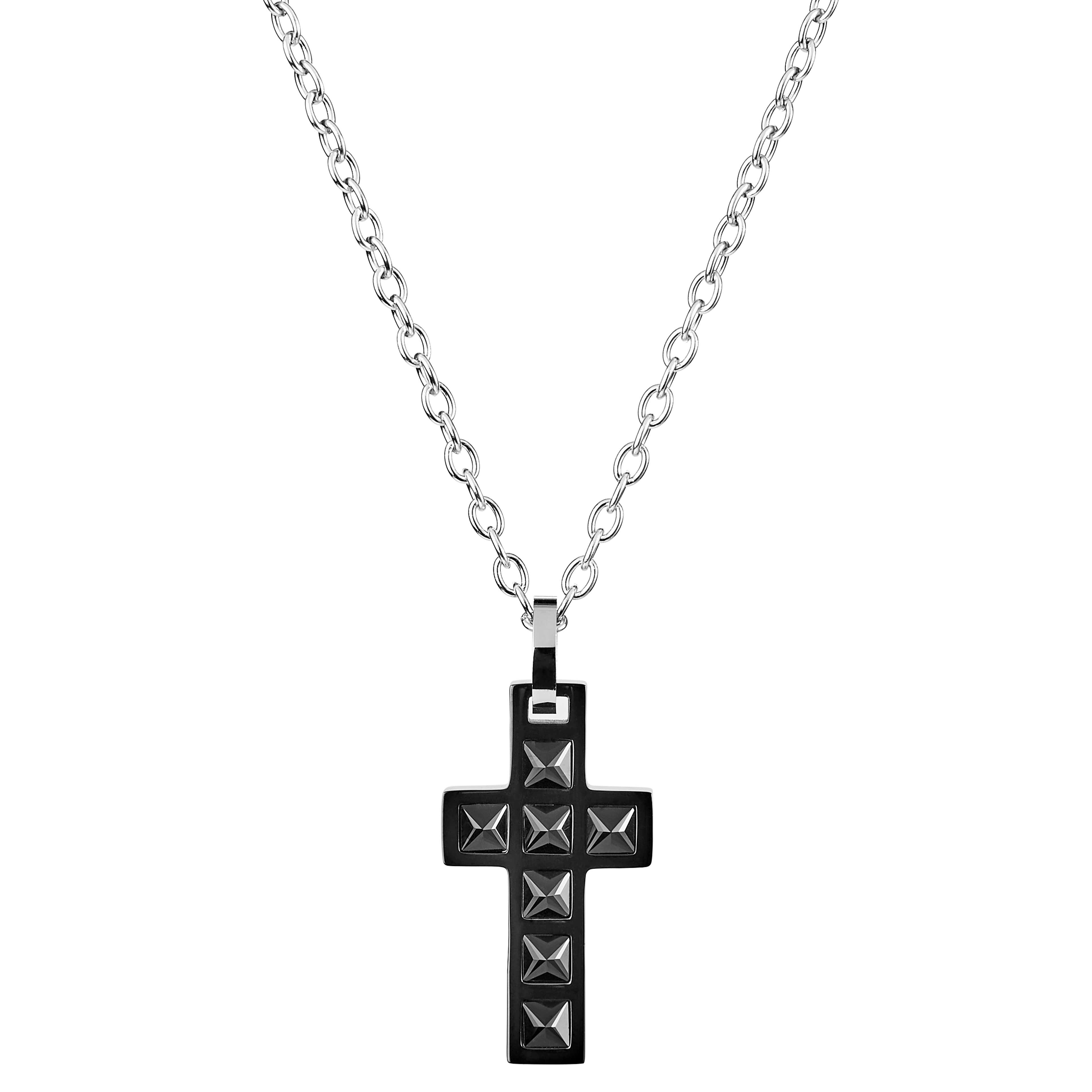 Studded Black Cross Necklace