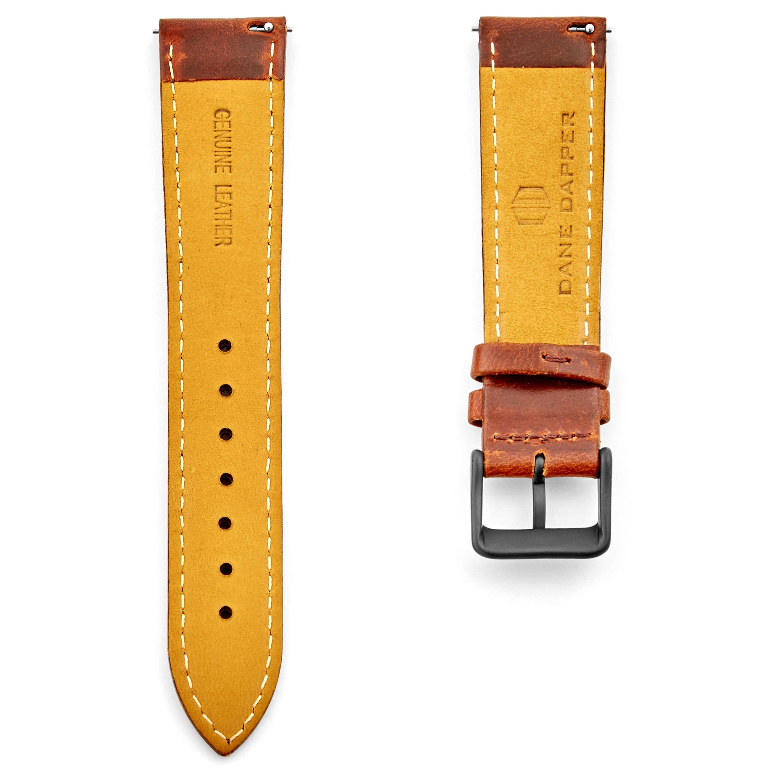 Vintage Brown & Black Leather Watch Strap - 3