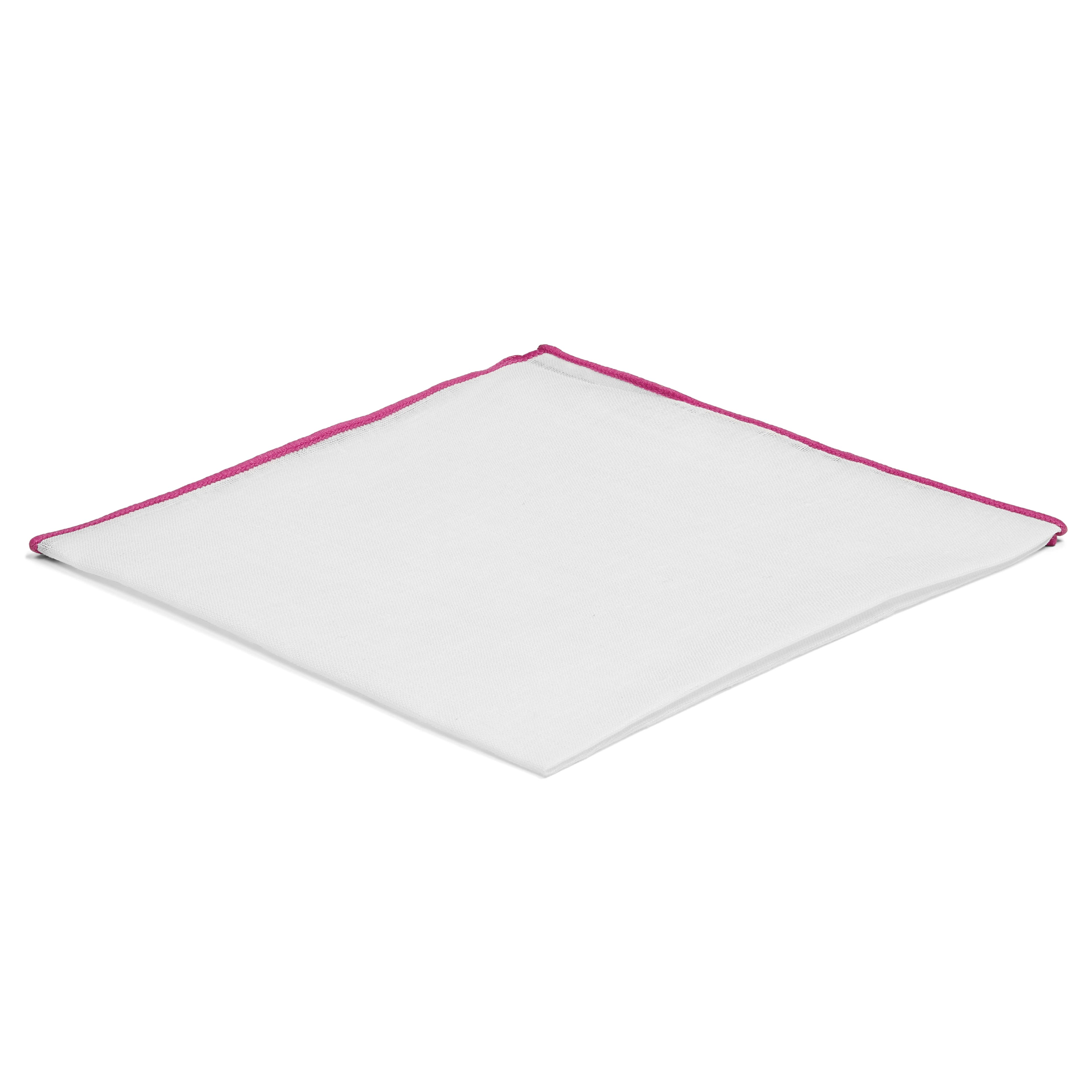 Classic White & Pink Edge Linen Pocket Square