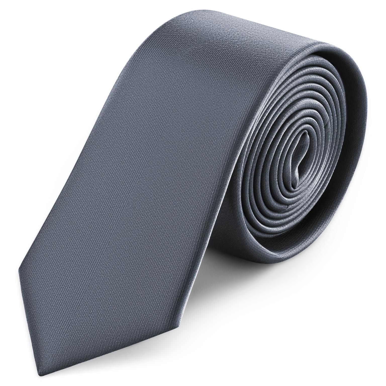 Cravate étroite en satin couleur gris graphite 6 cm Cravate étroite en satin couleur gris graphite 6 cm