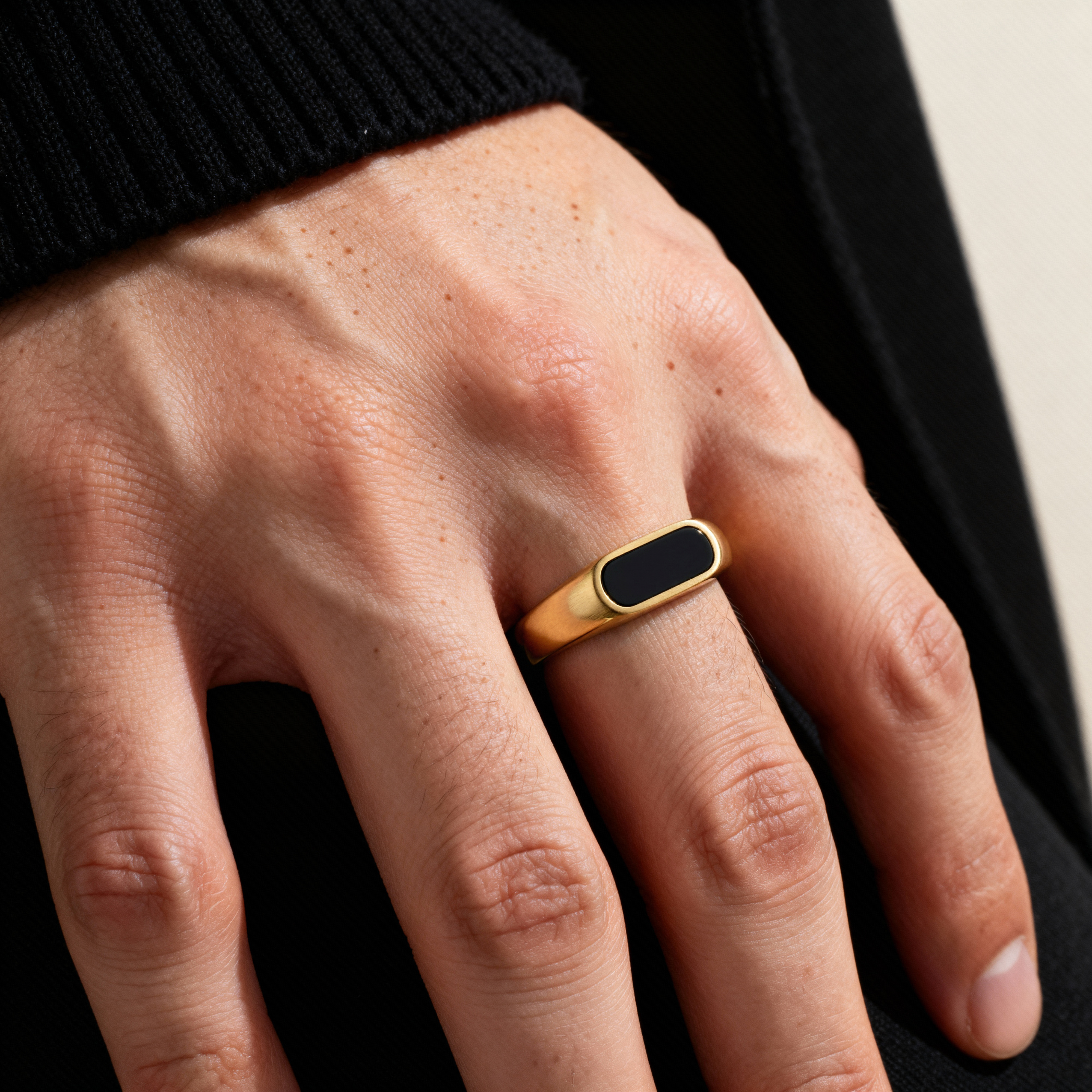 Orisun | Gold-Tone Black Onyx Signet Ring - 2