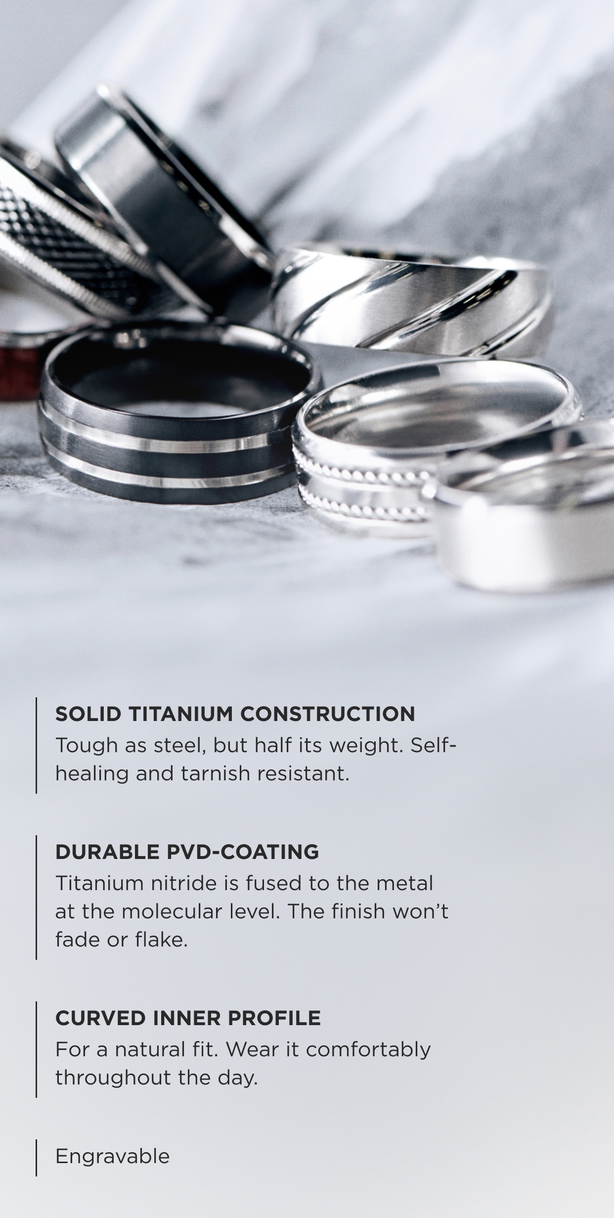 Aesop | 8 mm Silver-Tone Titanium With Black Edges Ring | In stock
