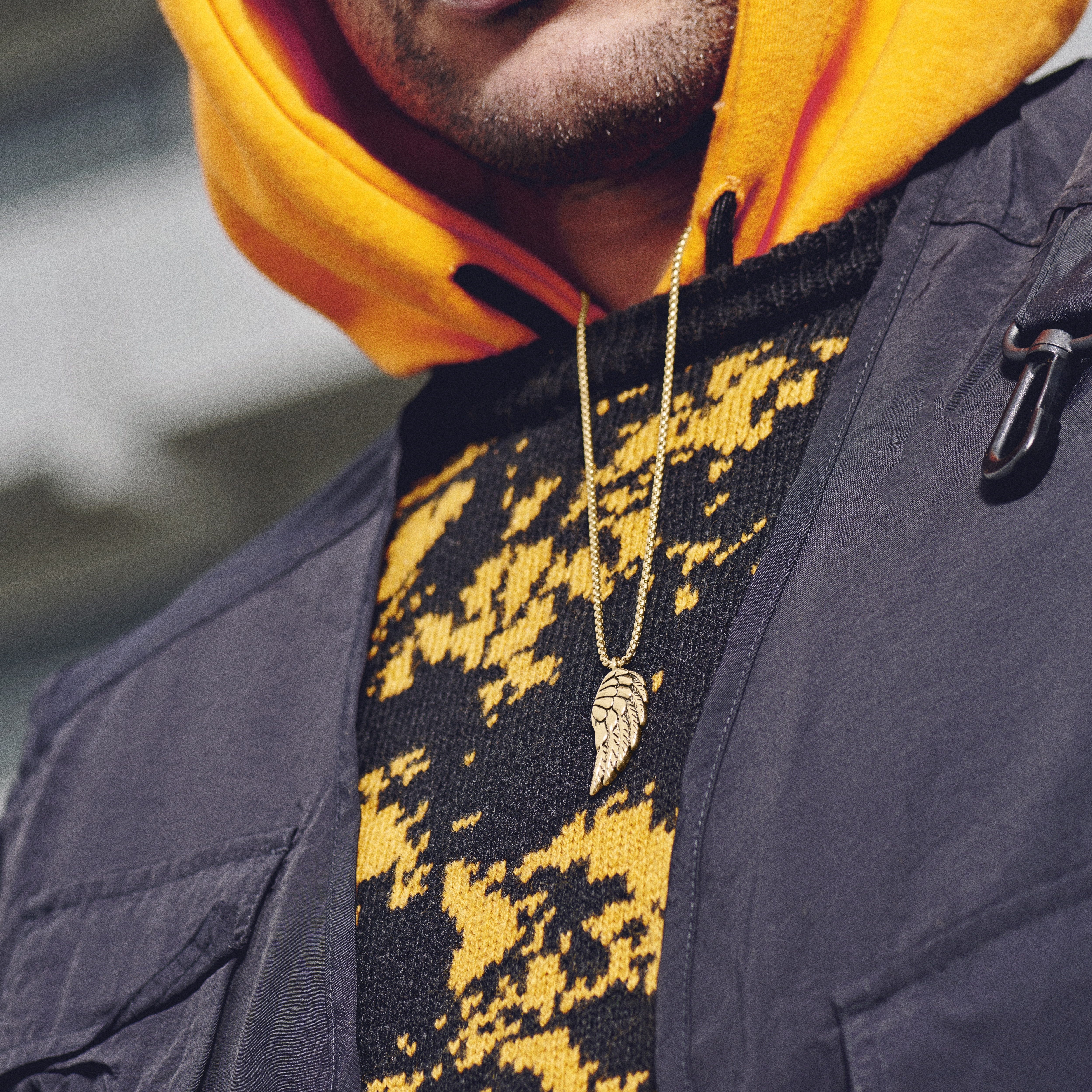 Egan | Gold-Tone Feather Wing Box Chain Necklace - 2