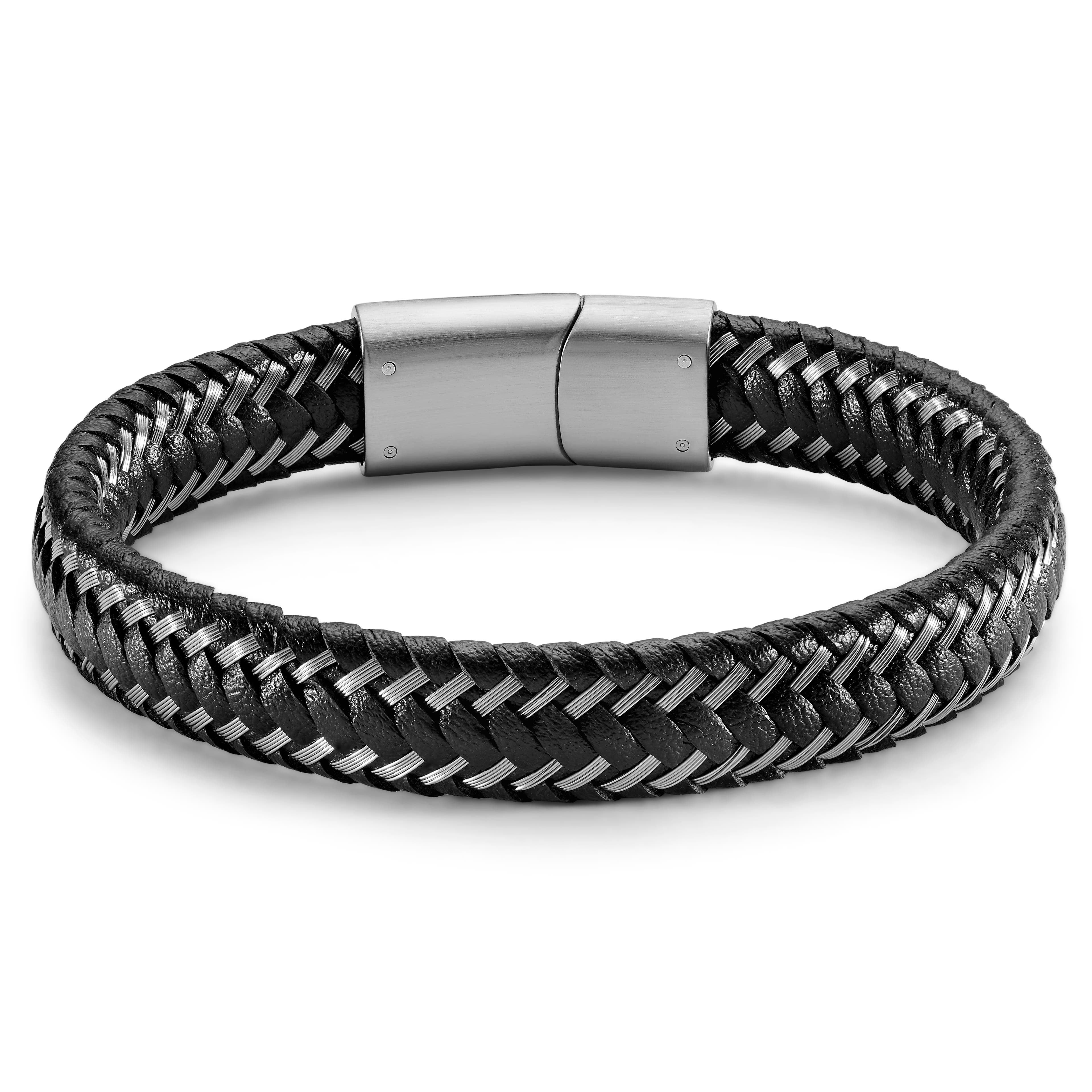 Black Leather & Stainless Steel Braided Bracelet | In stock! | Lucleon
