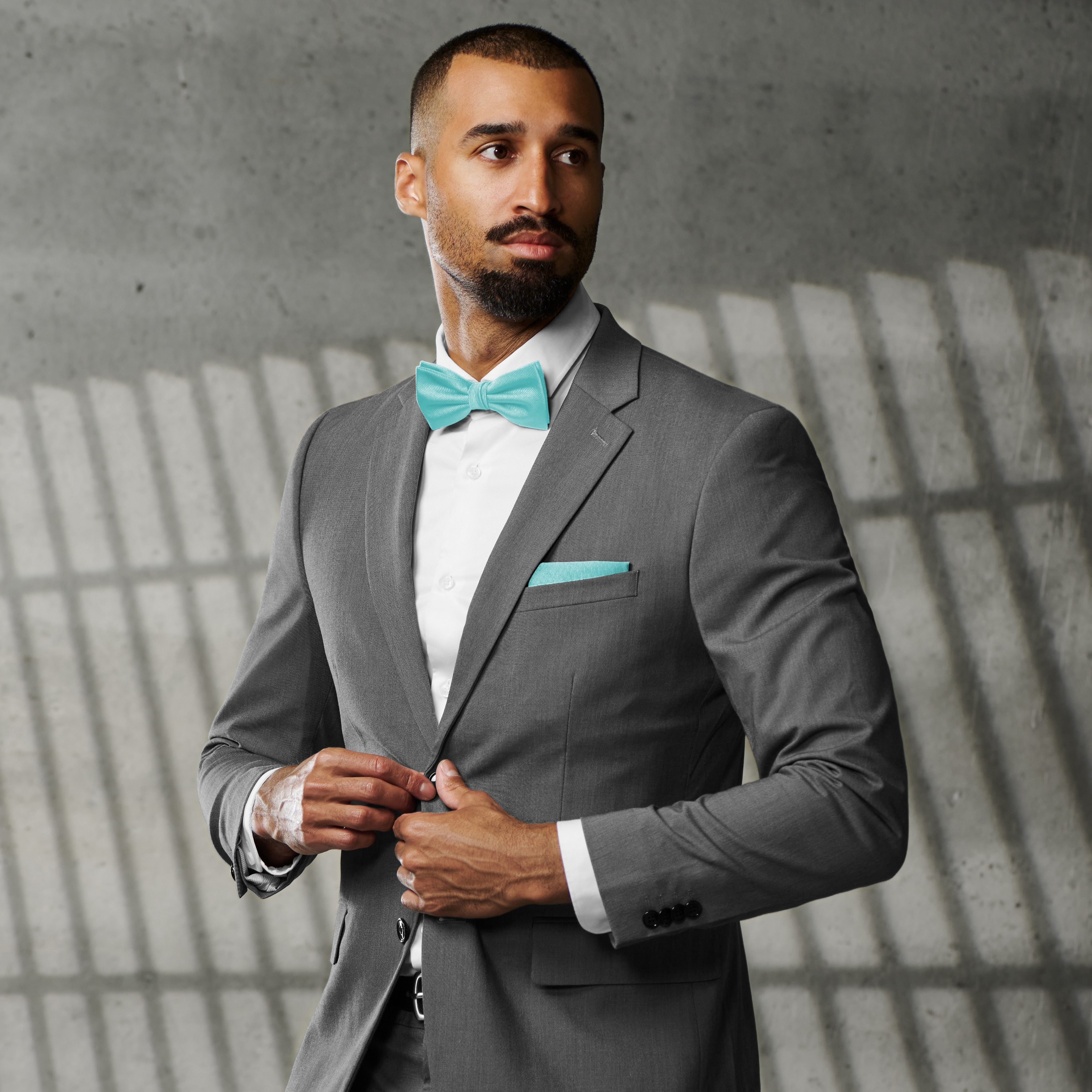 Nœud papillon pré-noué en tissu gros-grain bleu layette - 2