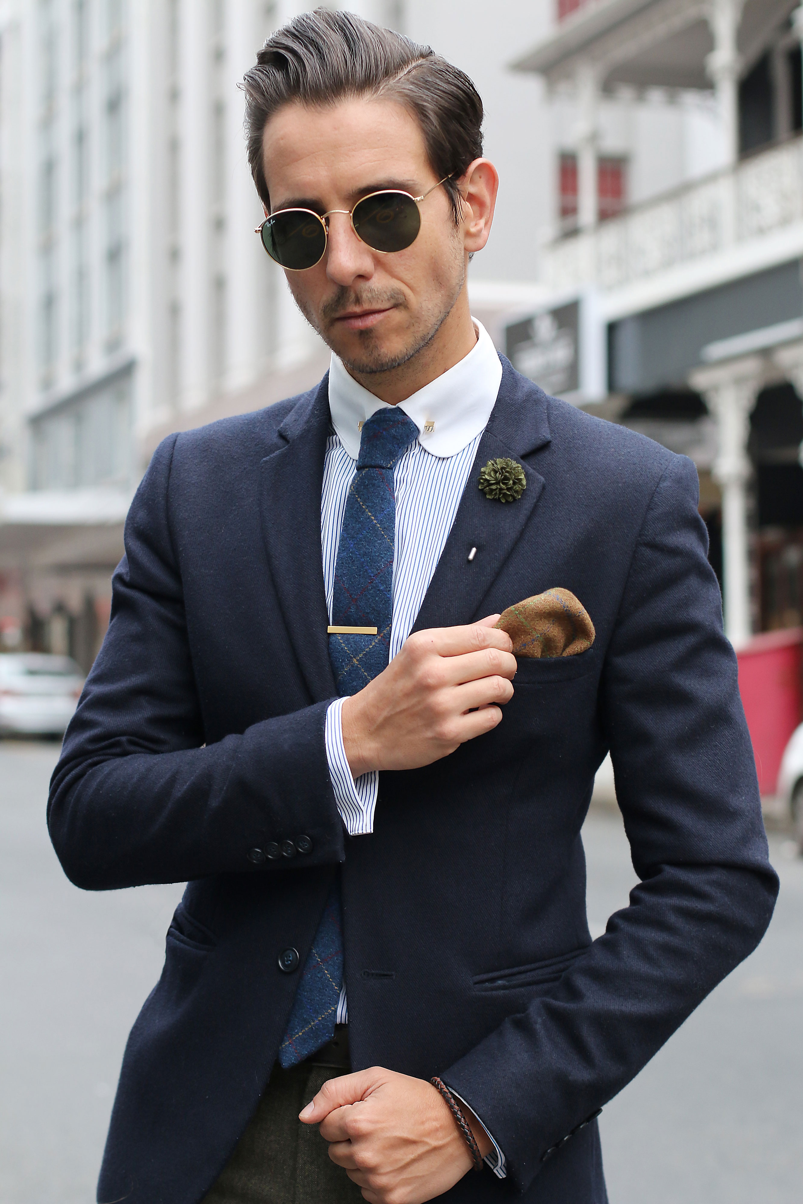 Brown Checkered Handmade Wool Pocket Square - 5