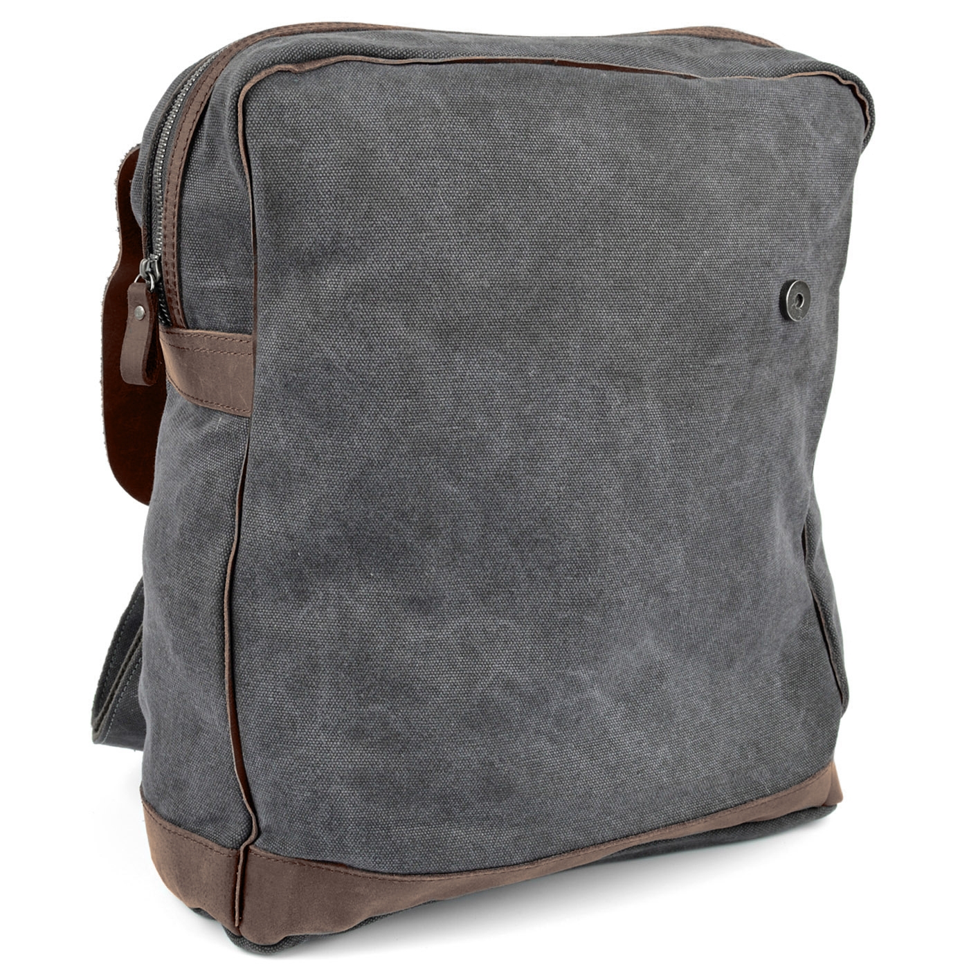 Retro-Rucksack aus grauem Canvas und dunklem Leder - 8