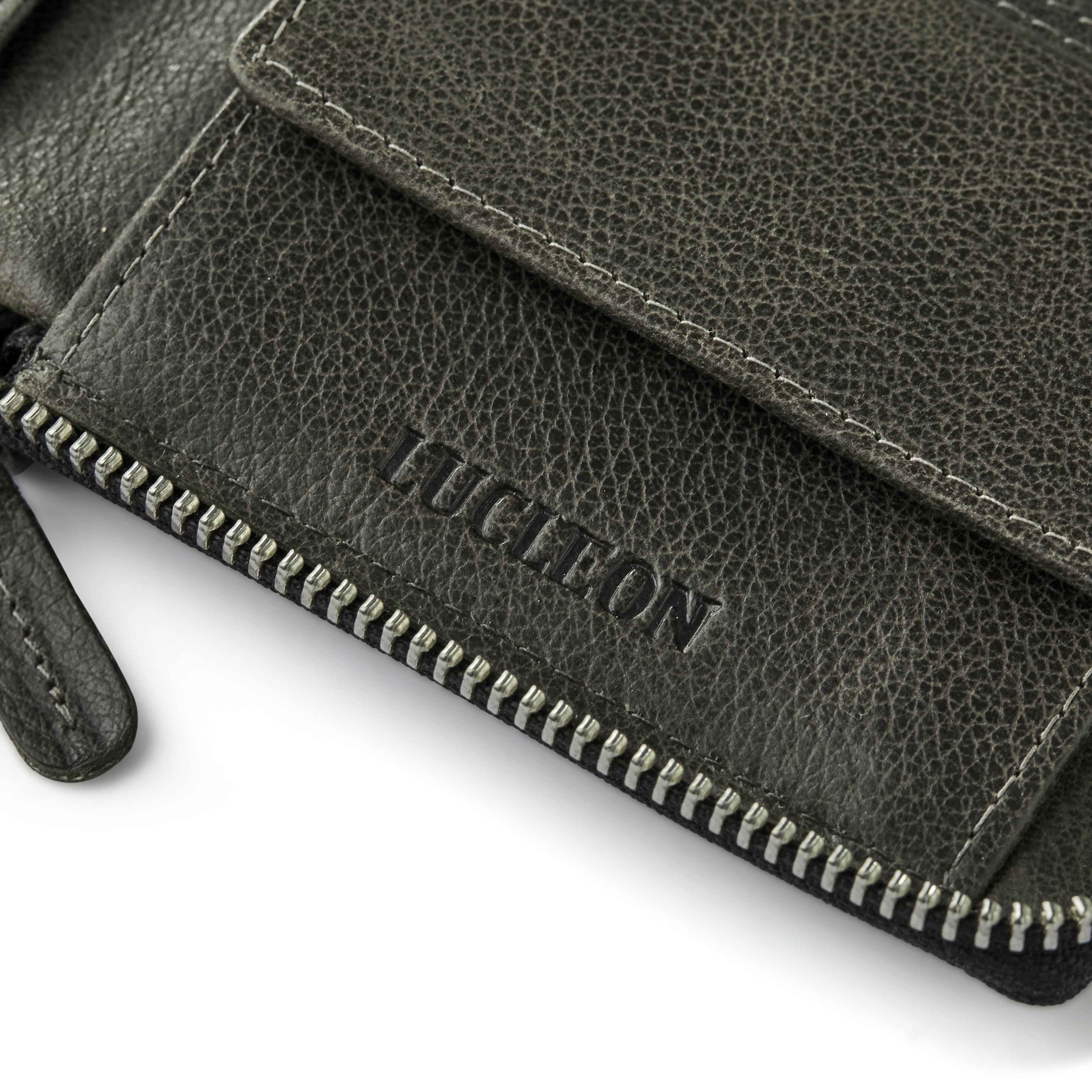 Licio Zip-Lined Brown-Grey RFID Leather Wallet - 10