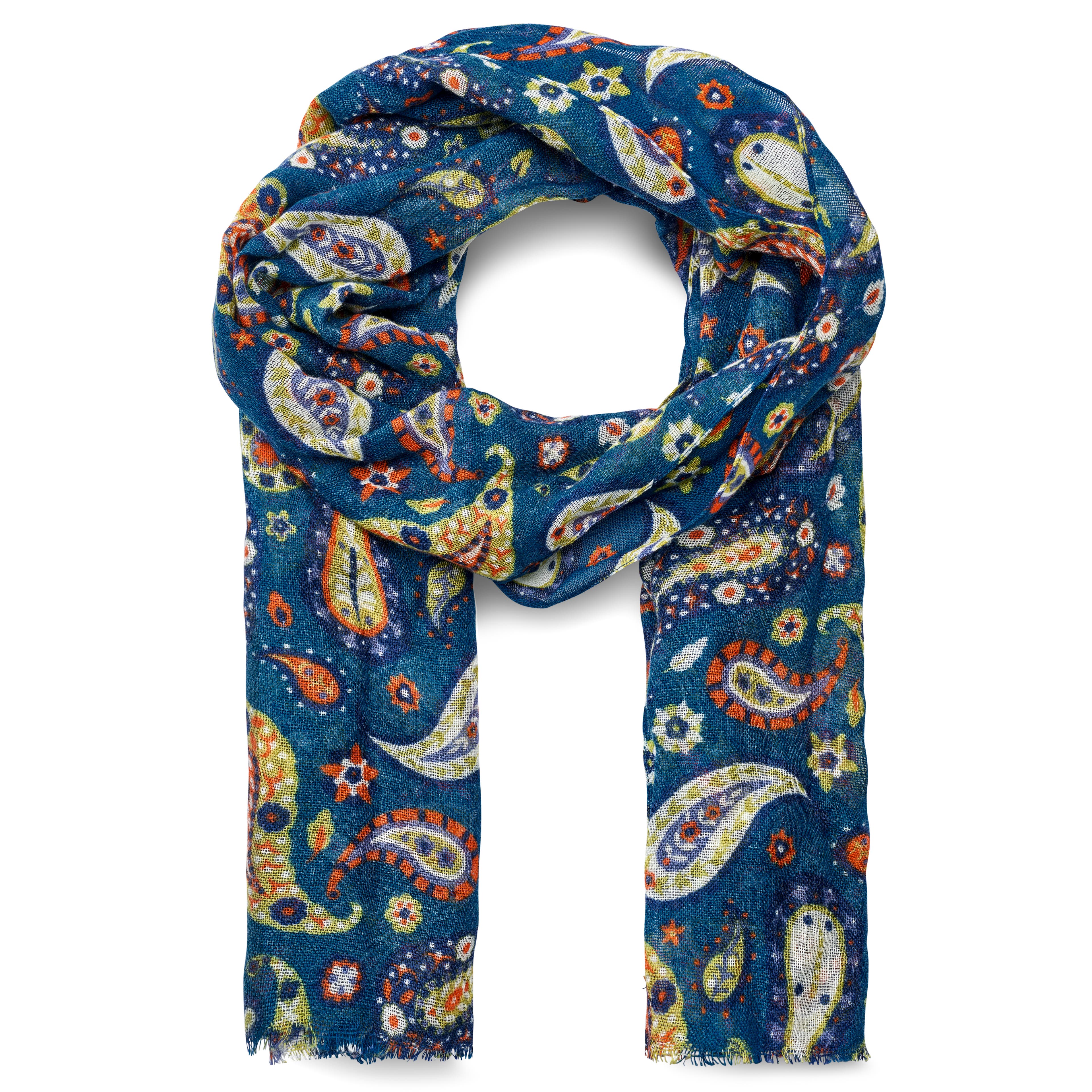 Virtuo | Blue and Yellow Paisley Wool Scarf Virtuo | Blue and Yellow Paisley Wool Scarf