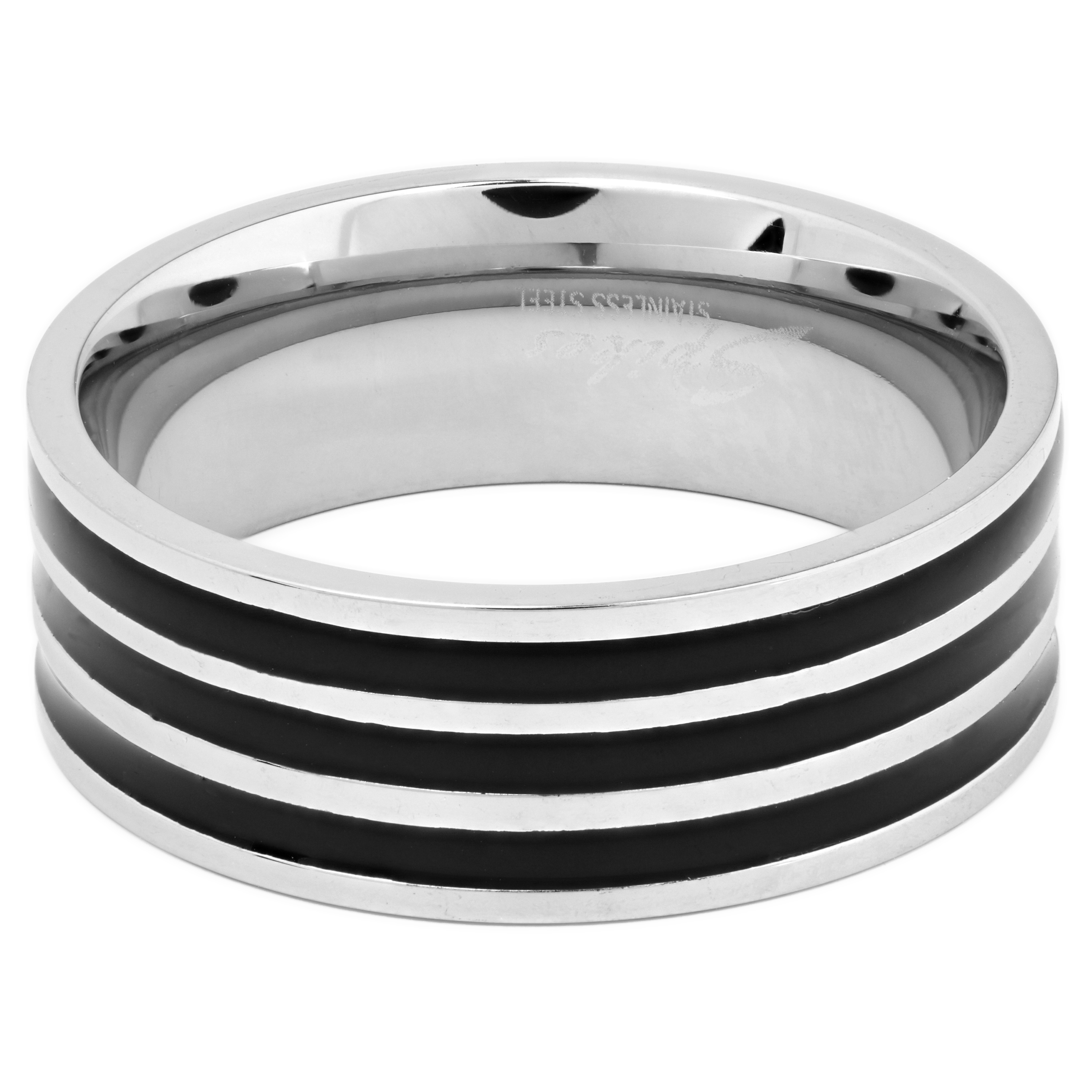 Tofarvet Stribet Ring af Stål - 2