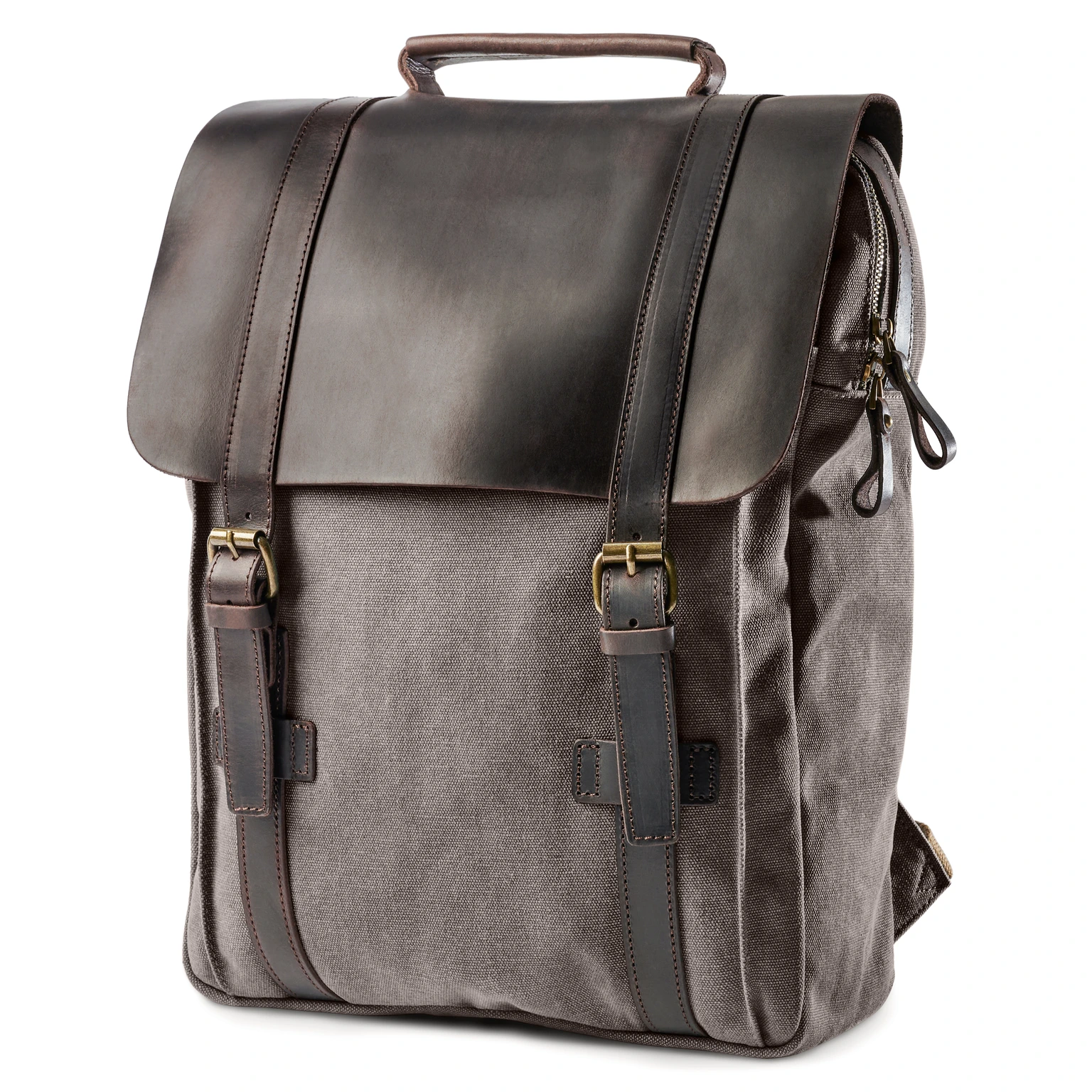 Vintage-Style Charcoal Grey Canvas & Dark Leather Backpack Vintage-Style Charcoal Grey Canvas & Dark Leather Backpack