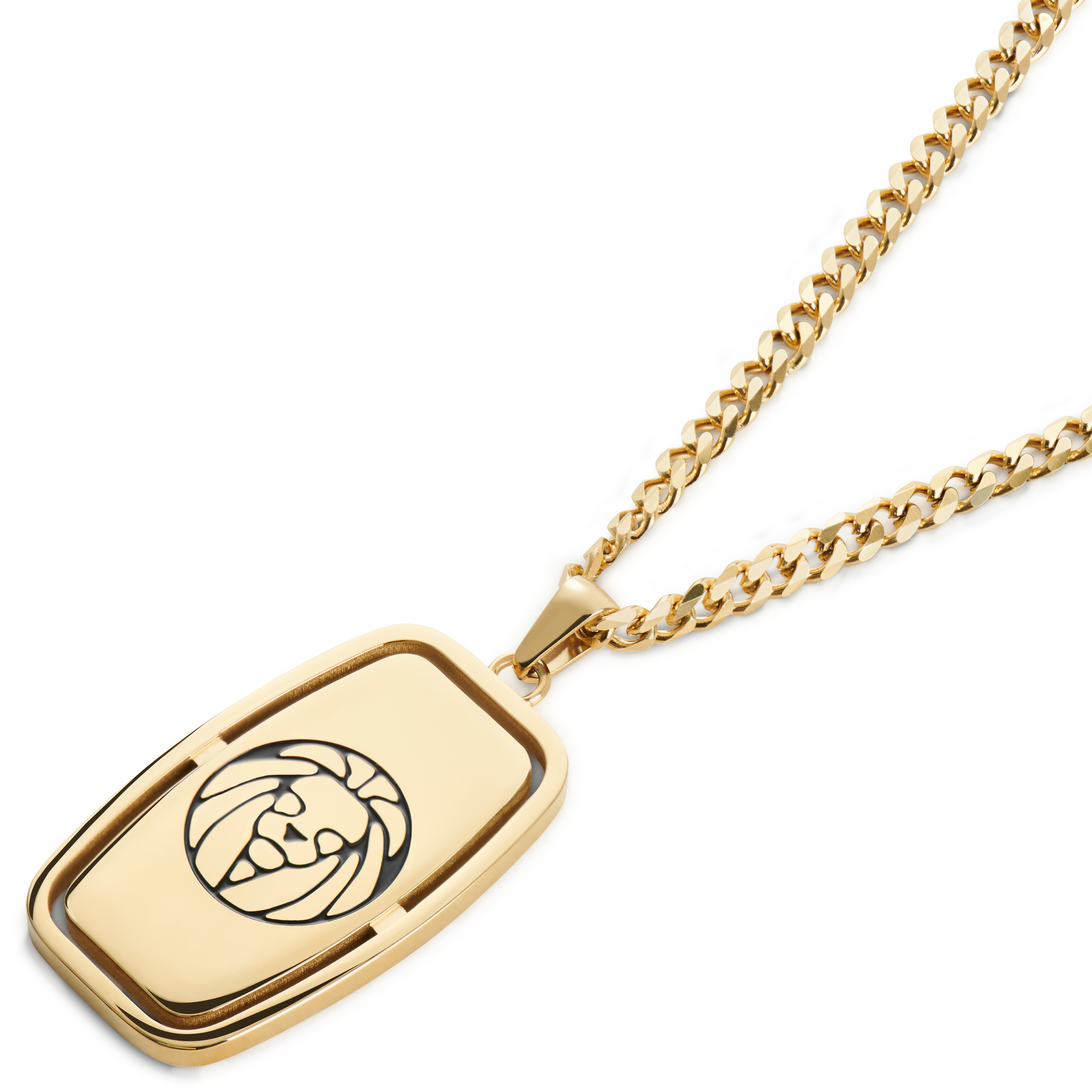 Icarus | Gold-Tone Dog Tag With Lucleon Logo Box Curb Chain Necklace - 5