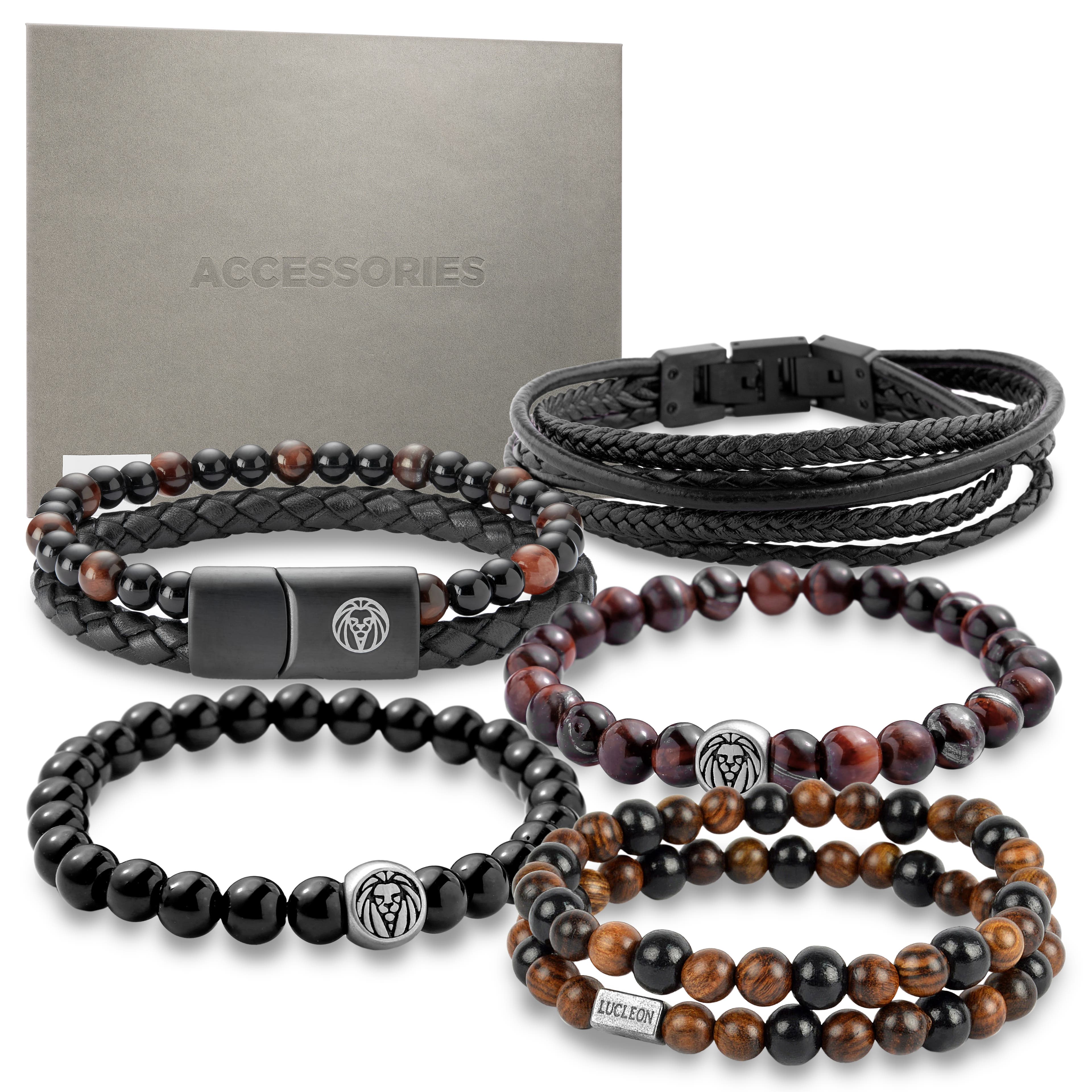 Natural Stone & Leather Bracelet Gift Box