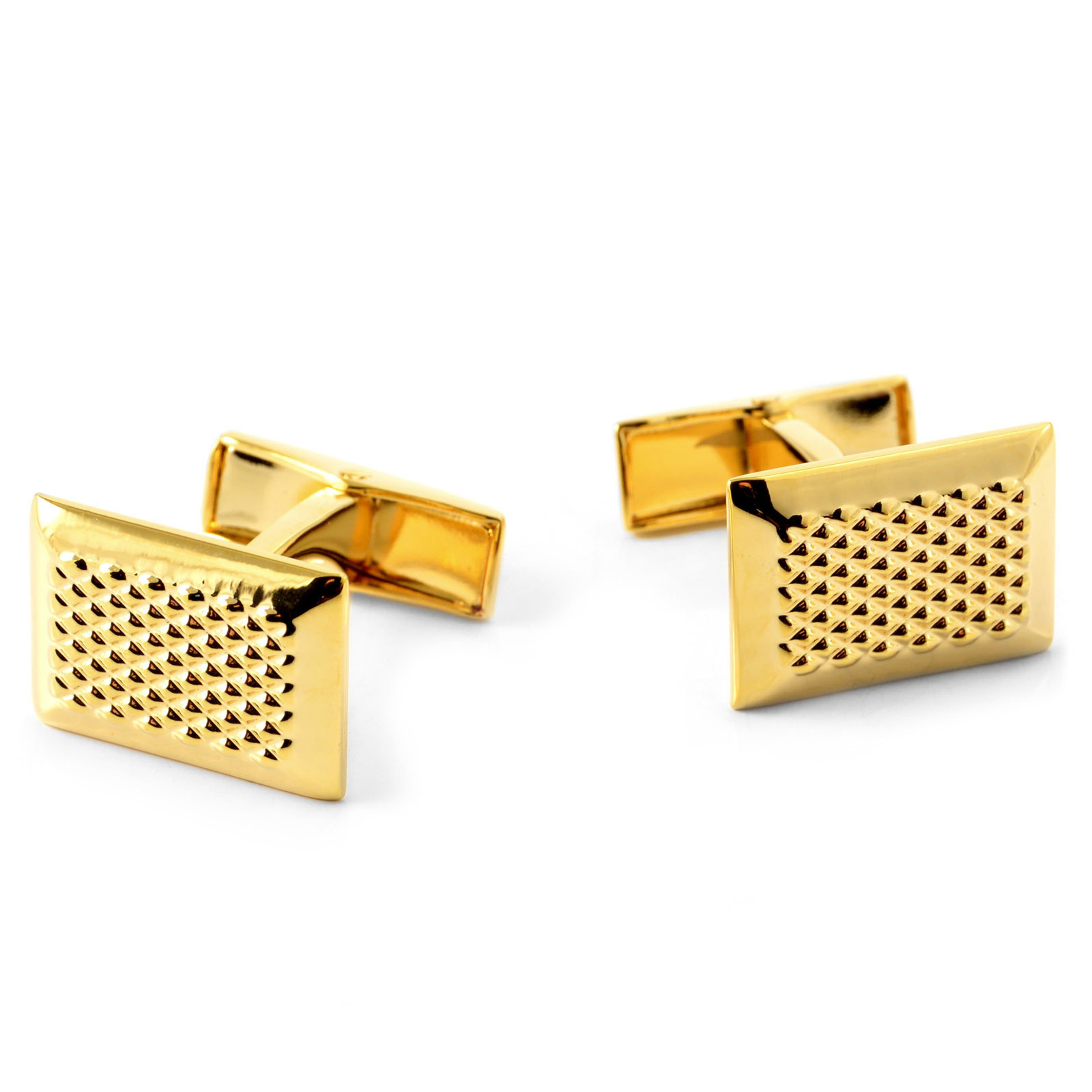 Rectangle Gold-Tone Dotted Cufflinks