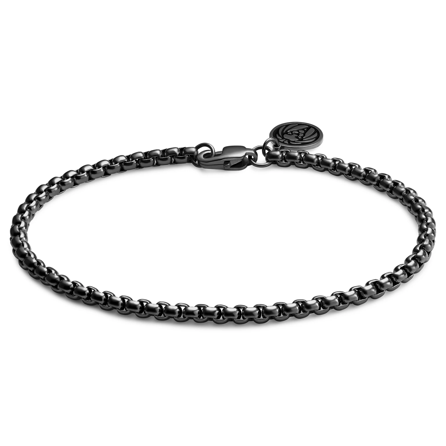 Essentials | 3 mm Gunmetal Black Curved Box Chain Bracelet Essentials | 3 mm Gunmetal Black Curved Box Chain Bracelet