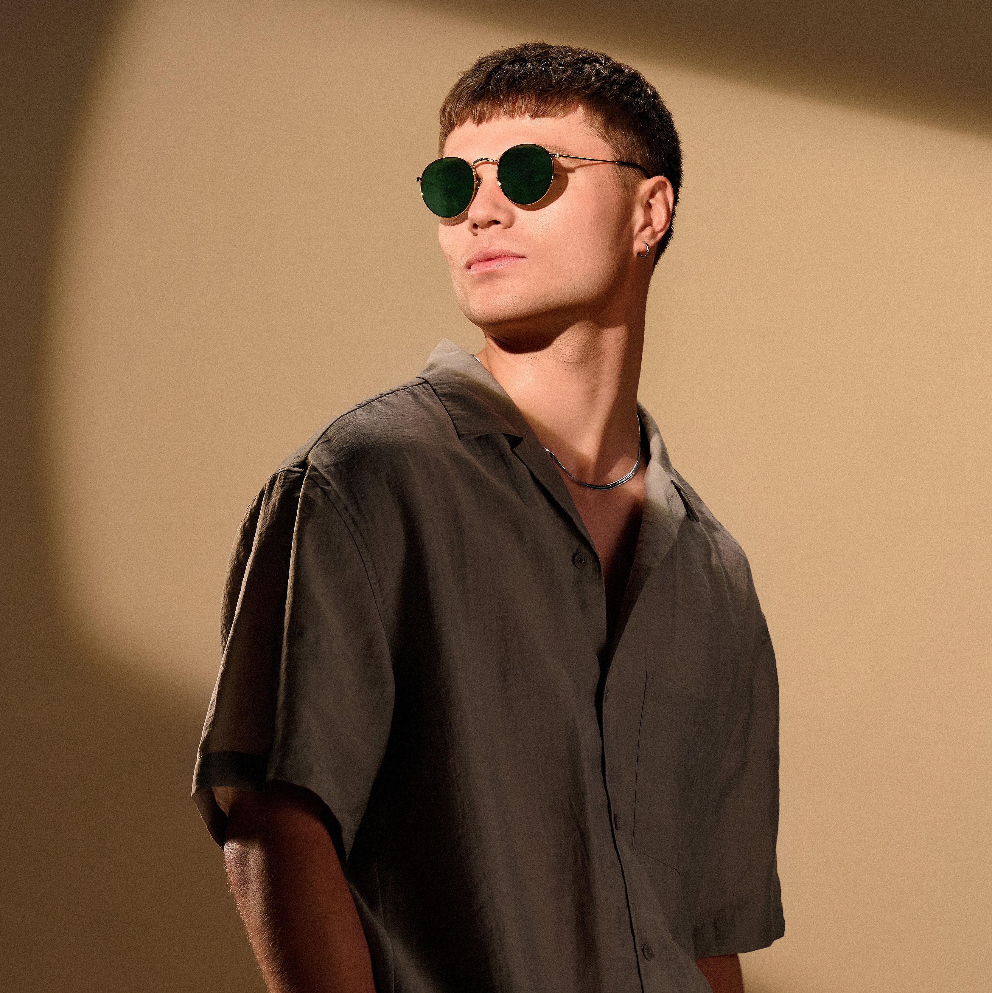 Поляризирани кръгли очила от хирургична стомана със златисто покритие и зелени стъкла - 5