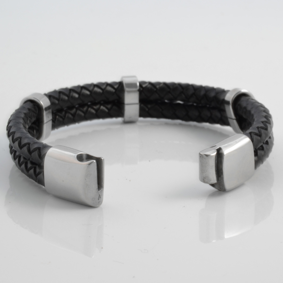 Doppeltes Flecht-Lederarmband - 3