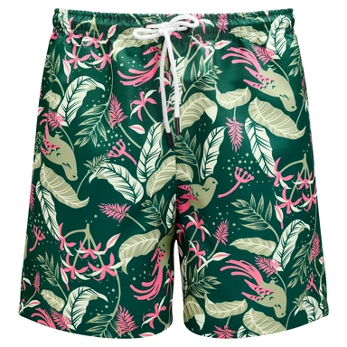 Floral-patterned Forest Green & Pink Swim Shorts Floral-patterned Forest Green & Pink Swim Shorts