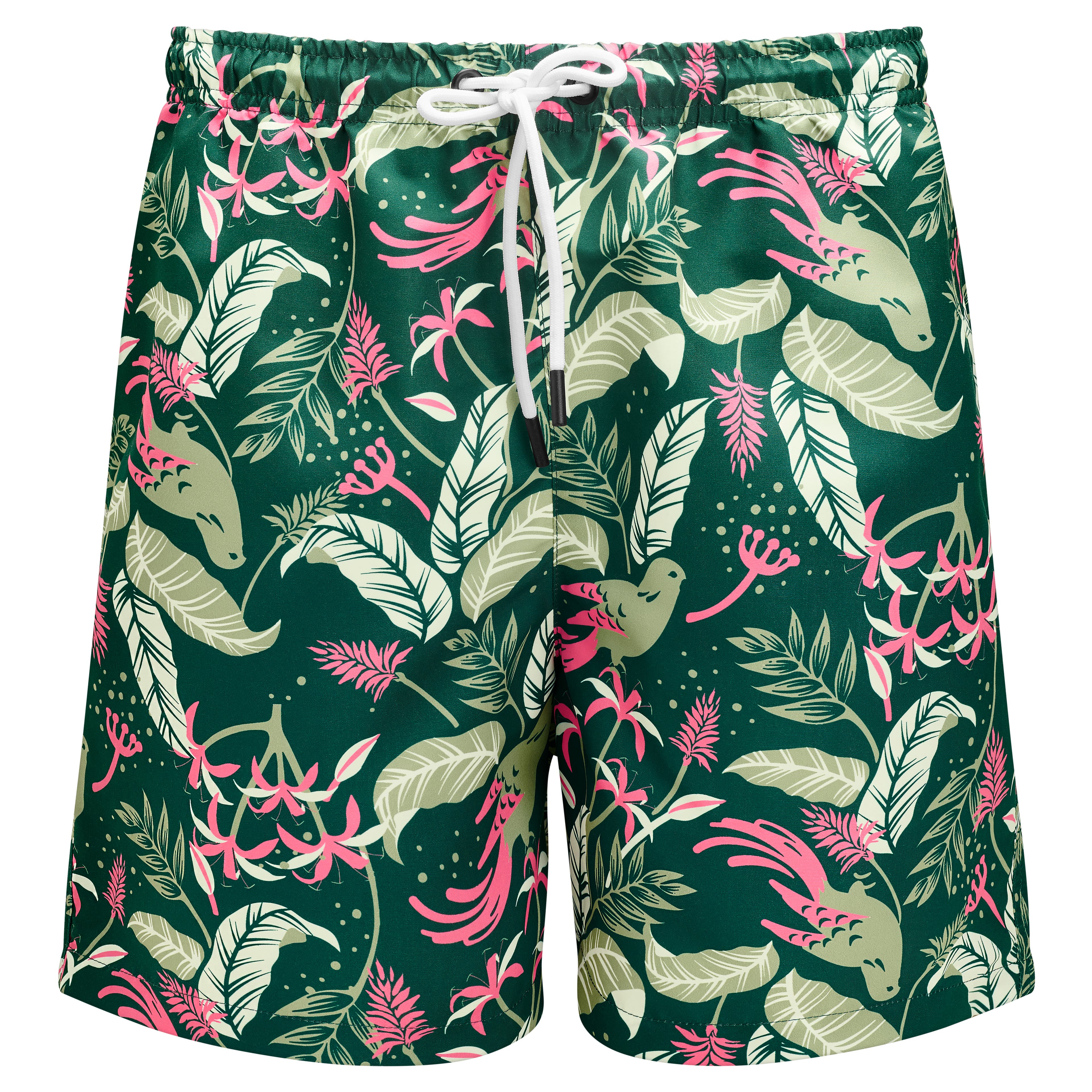 Floral-patterned Forest Green & Pink Swim Shorts Floral-patterned Forest Green & Pink Swim Shorts