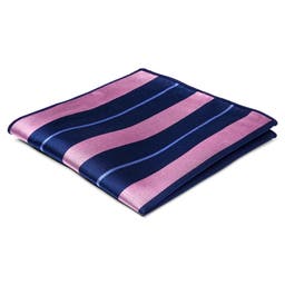 Navy Blue, Pink & Pastel Blue Striped Silk Pocket Square