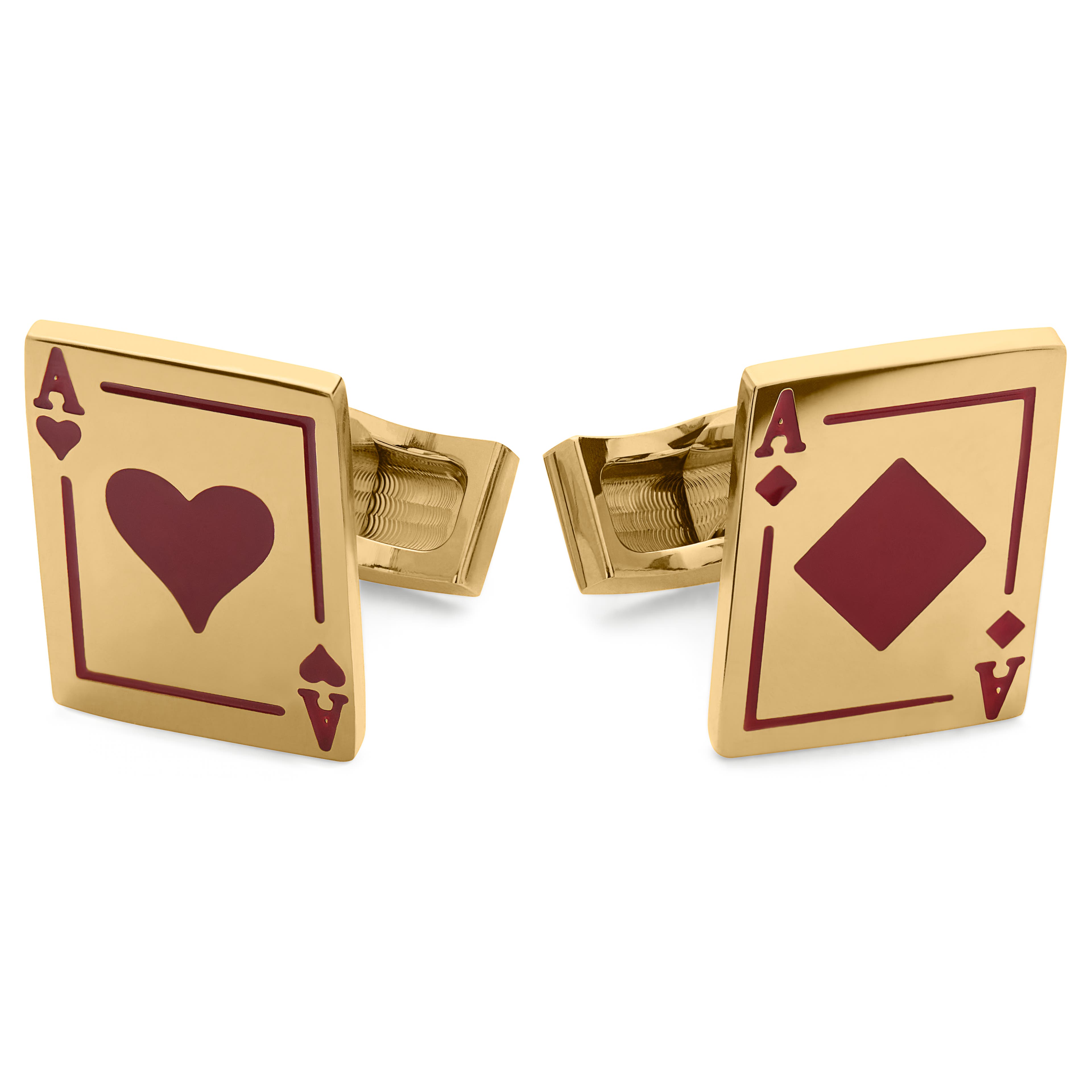 Ace | Gold-tone Diamond & Heart Whale Back Cufflinks