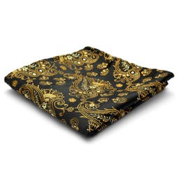 Black & Gold Paisley Pattern Silk Pocket Square