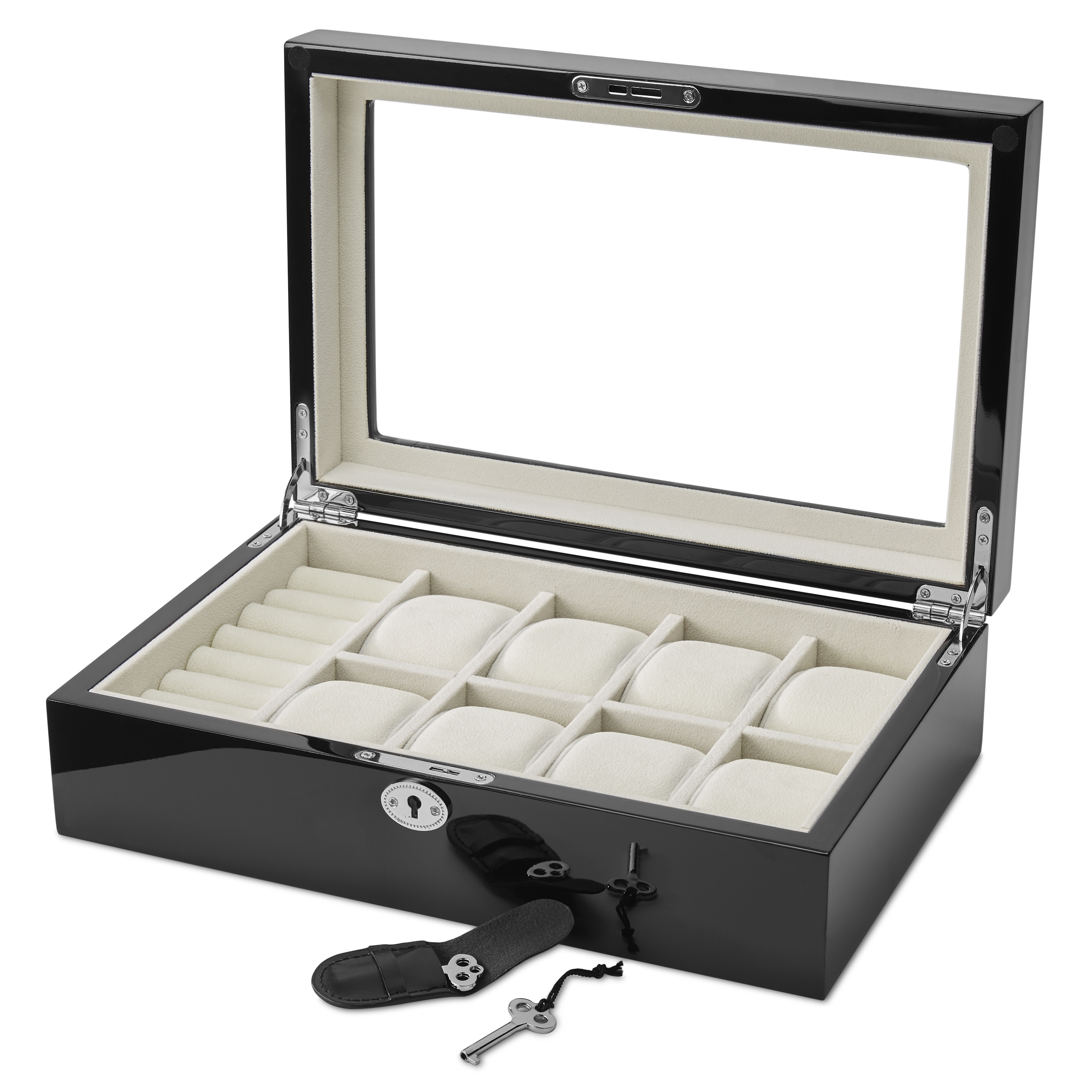 Θήκη Φύλαξης Ρολογιών & Μανικετόκουμπων (Μαύρη Λάκα) με Κλειδαριά - 8 Ρολόγια - 3