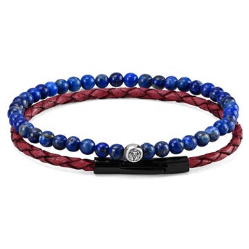Bordeaux Leather & Navy Blue Stone Bracelet Set