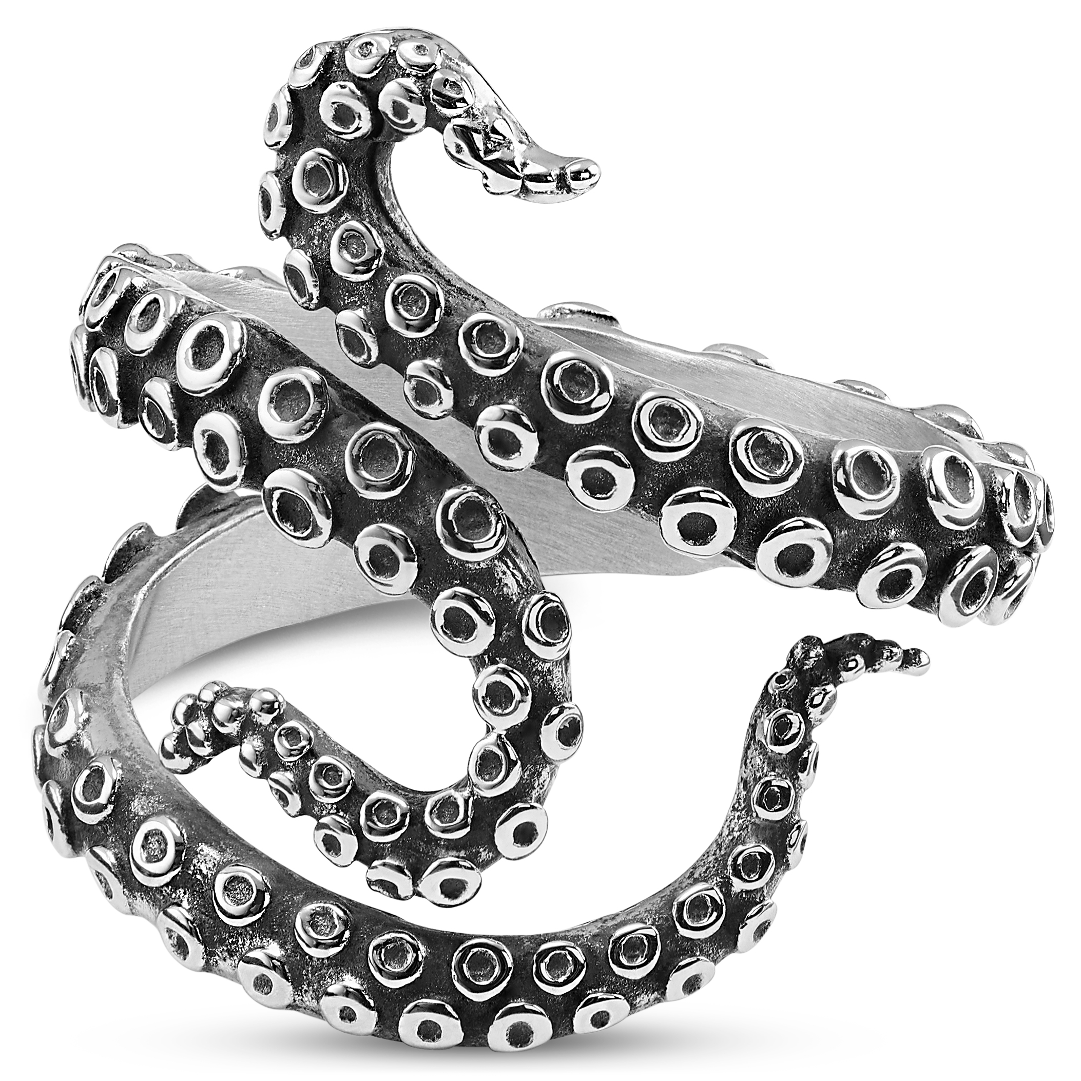Silver-Tone Octopus Tentacle Ring - Silver-Tone - Stainless Steel - Steel Rings - Nickel Free - Moody Mason - For Men