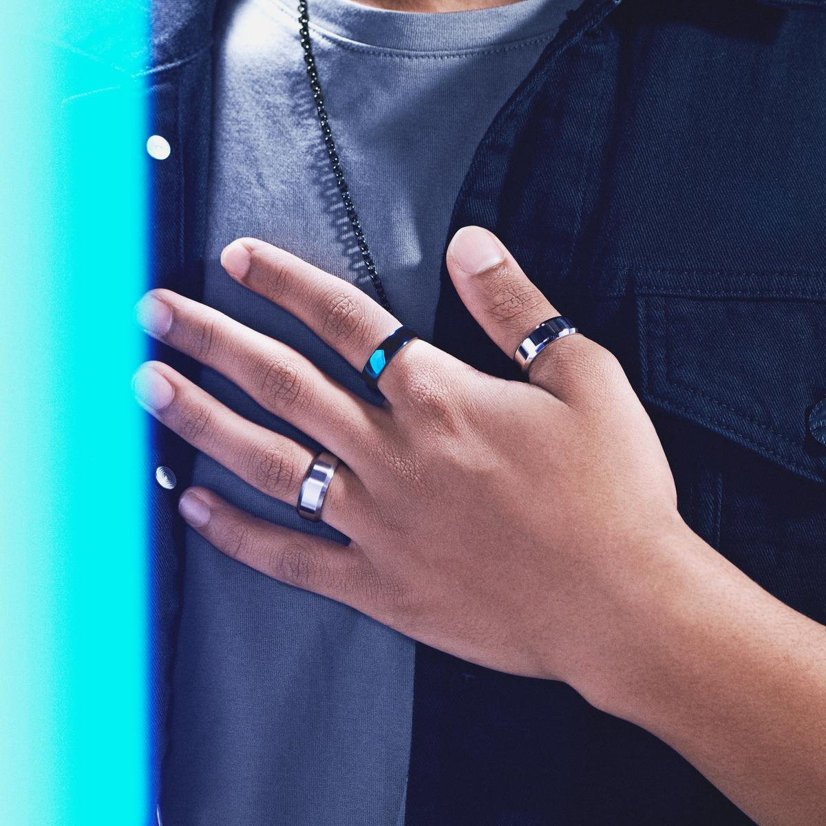 Ferrum | 8 mm Brushed Silver-Tone Stainless Steel Bevelled Edge Ring ...