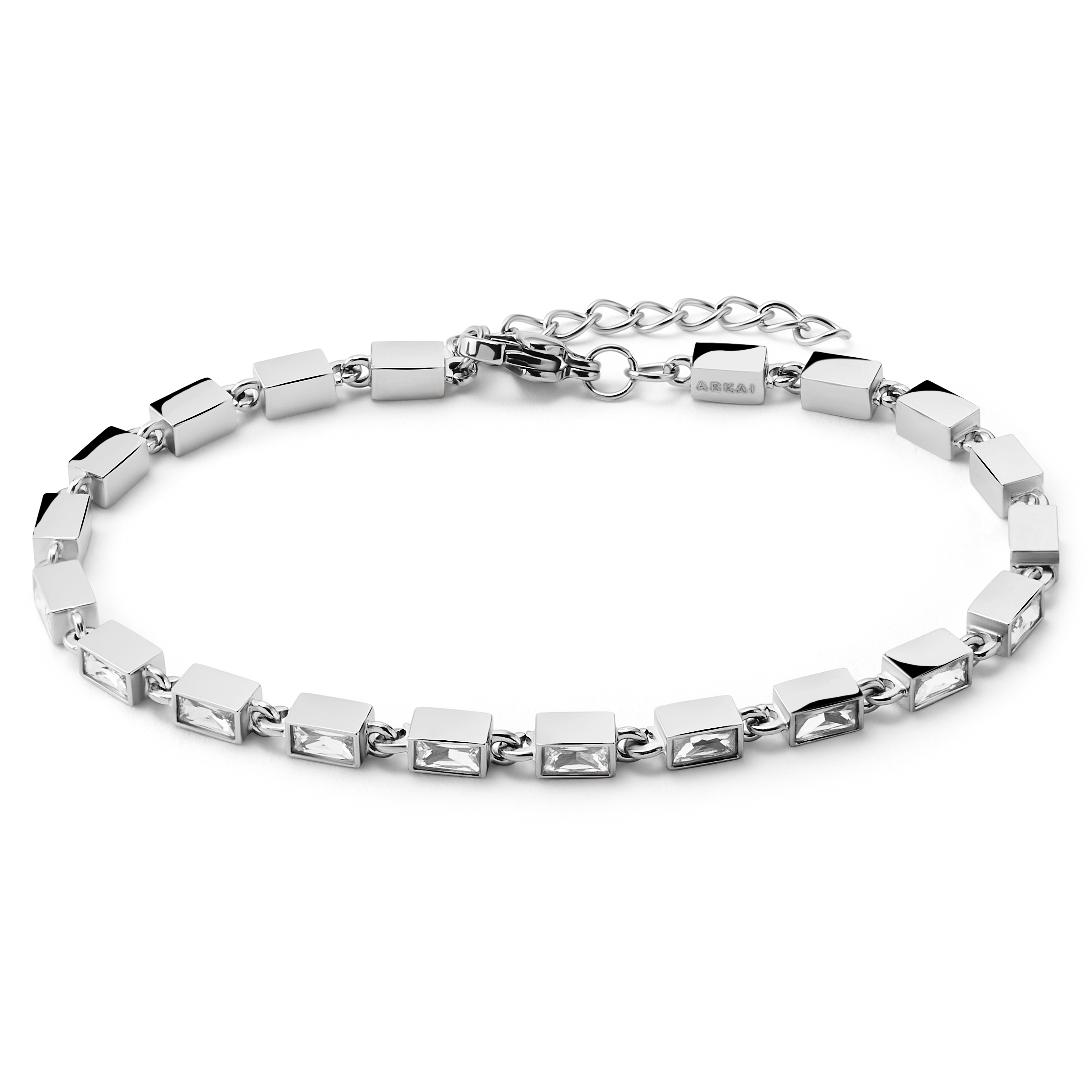 Facet | Silvertonat armband med vita kristallglasstenar - 2