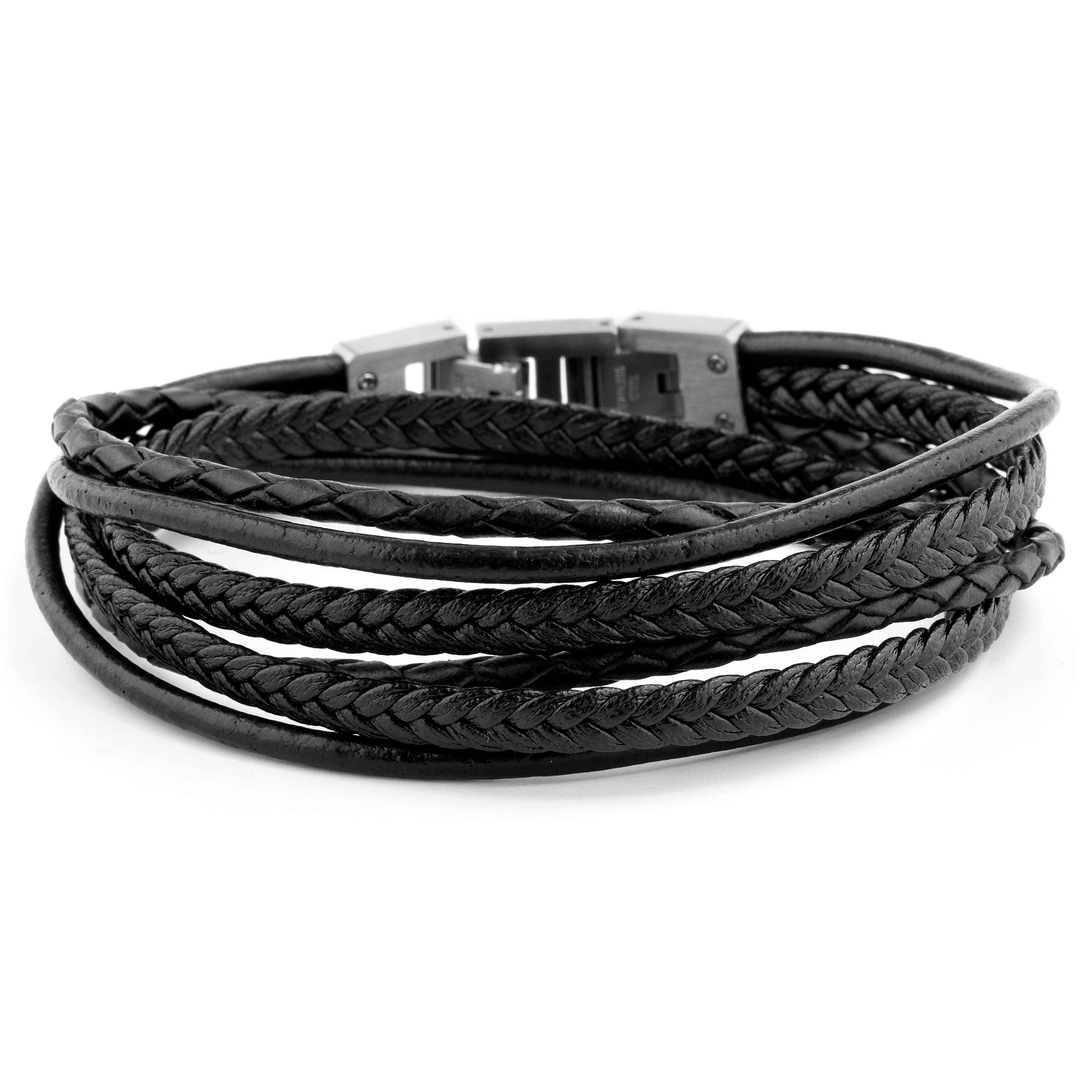Lucleon Men's Engravable Braided Leather Cord Bracelet