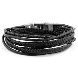 Roy | Black Leather & Stainless Steel Wrap Bracelet