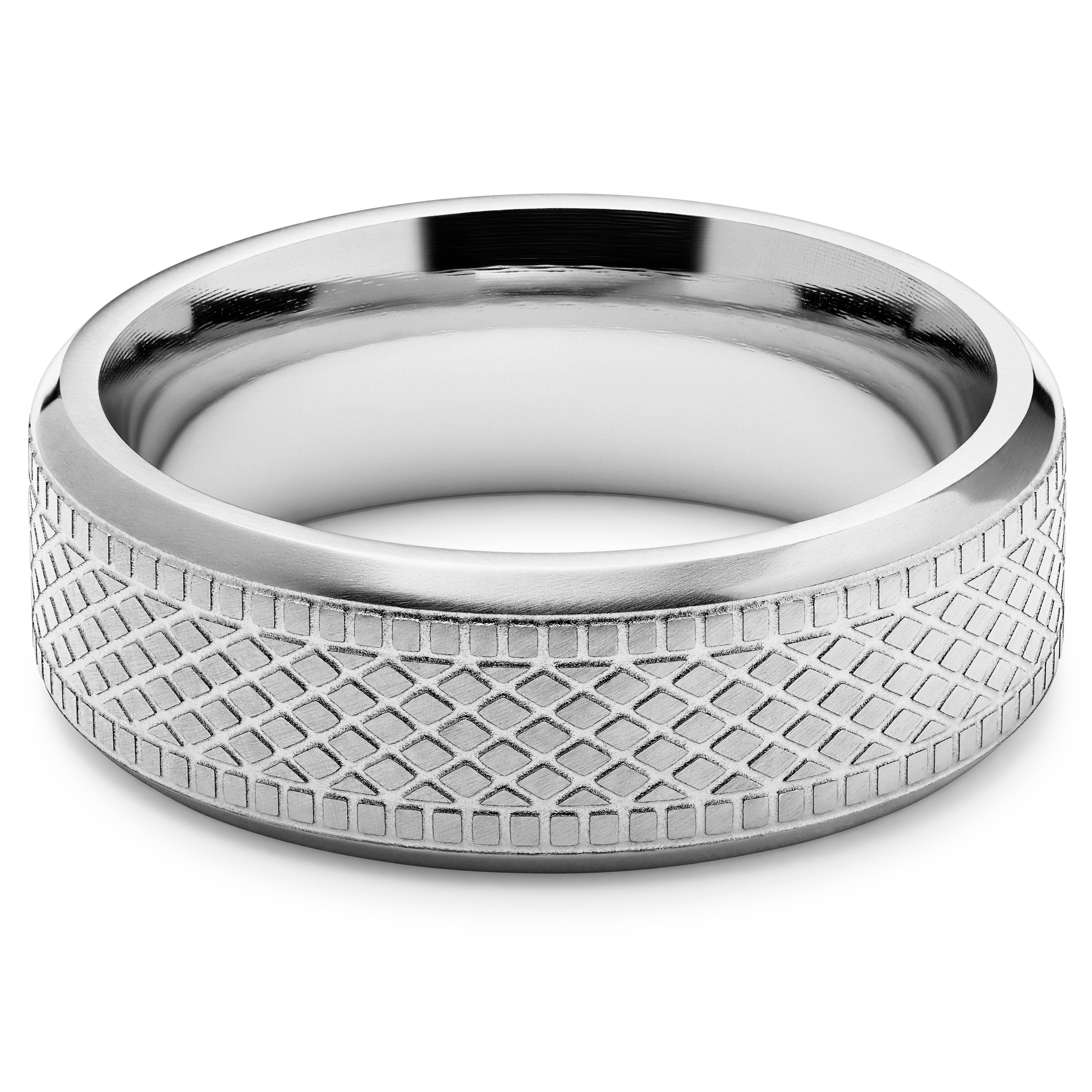 Sentio | Nerūdijančio plieno žiedas su sidabro spalvos pintu raštu - 2