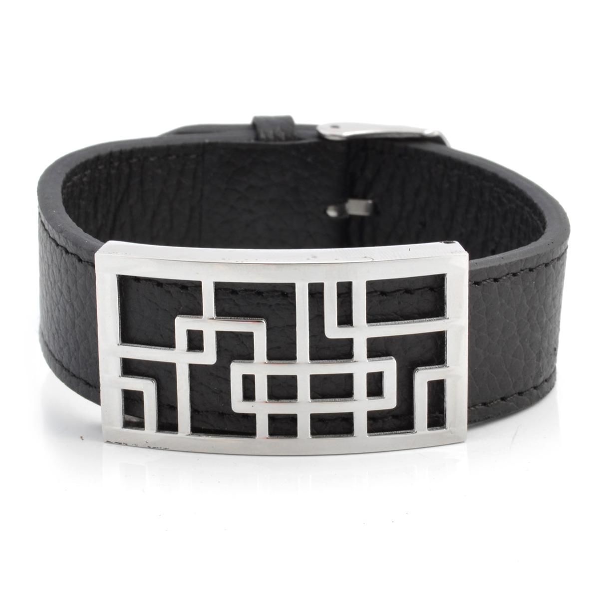 Black Steel Pattern Leather Bracelet V1 - 1