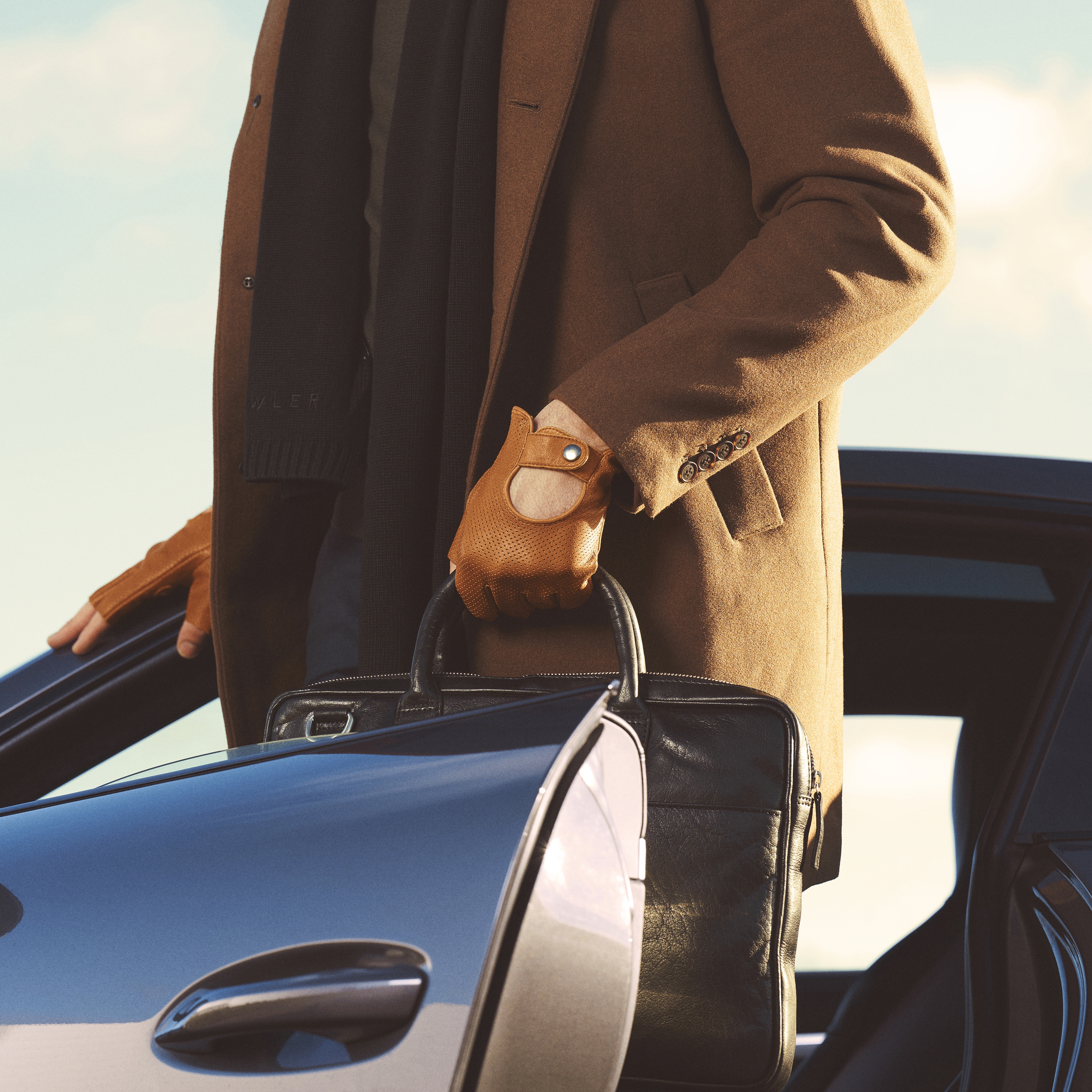 Tan Fingerless Sheep Leather Driving Gloves - 5