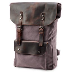Vintage-Style Graphite Leather & Canvas Backpack