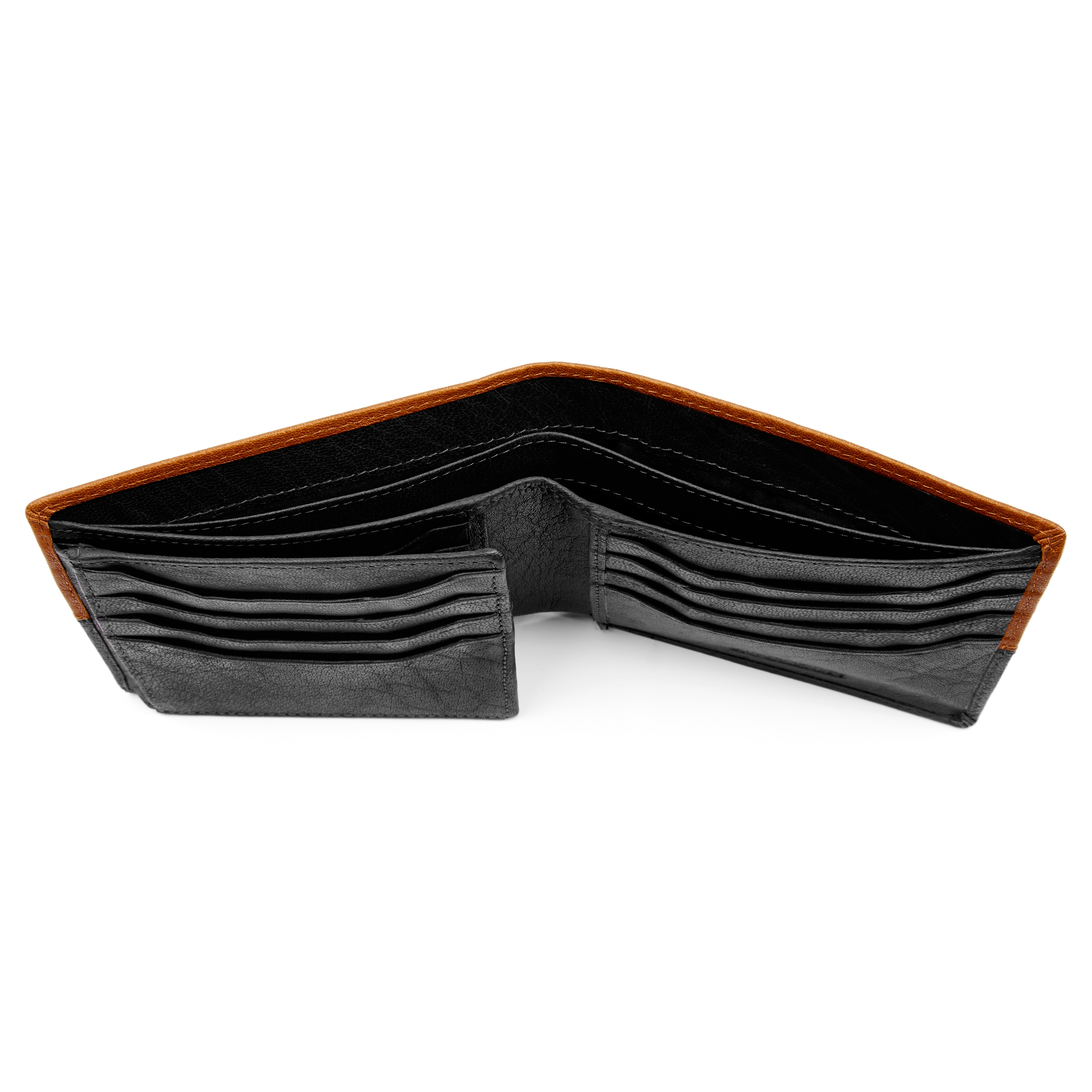 Cartera de cuero negro y canela con costuras Oxford - 6