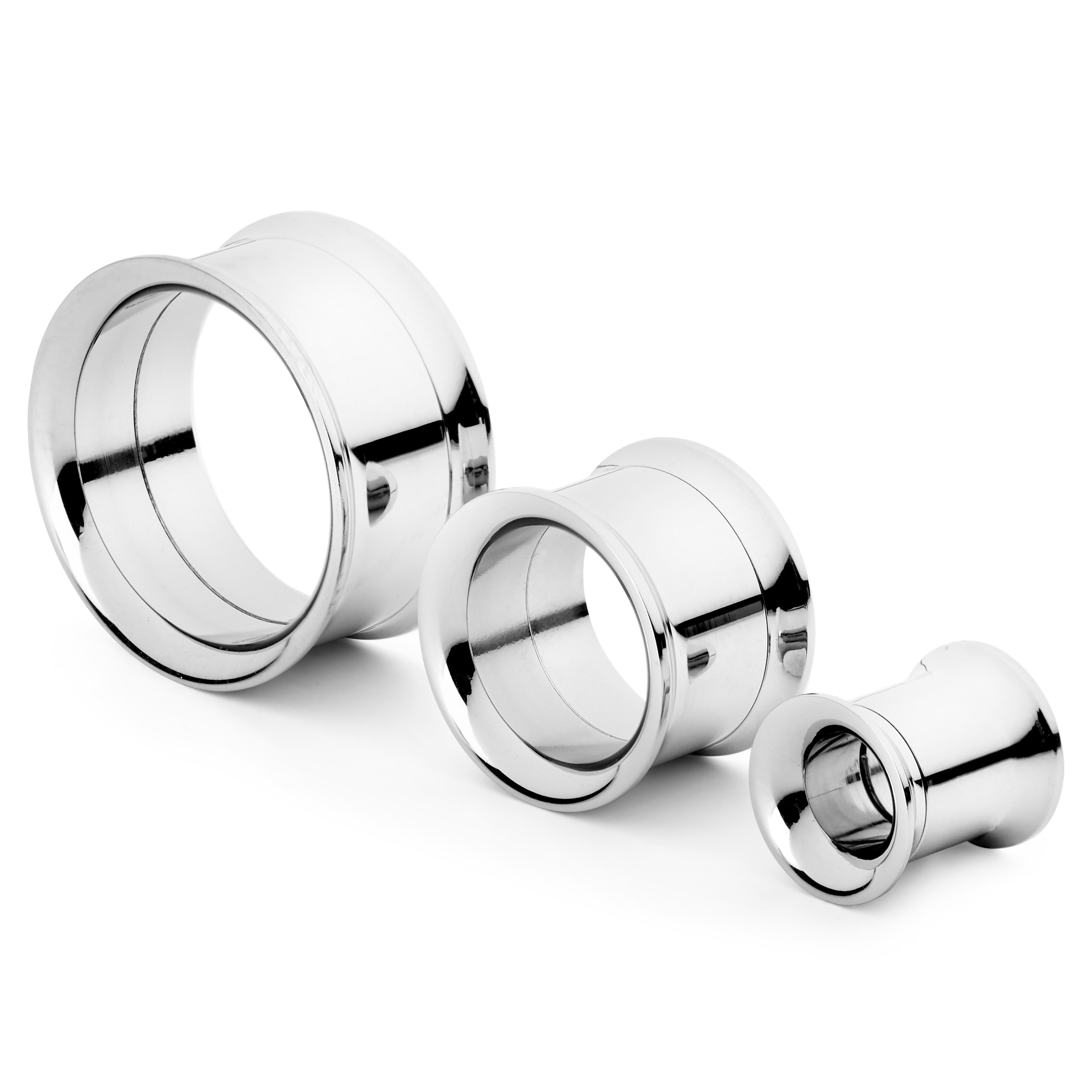 Silver-Tone Stainless Steel Thin-Rimmed Screw-Fit Tunnel Earring