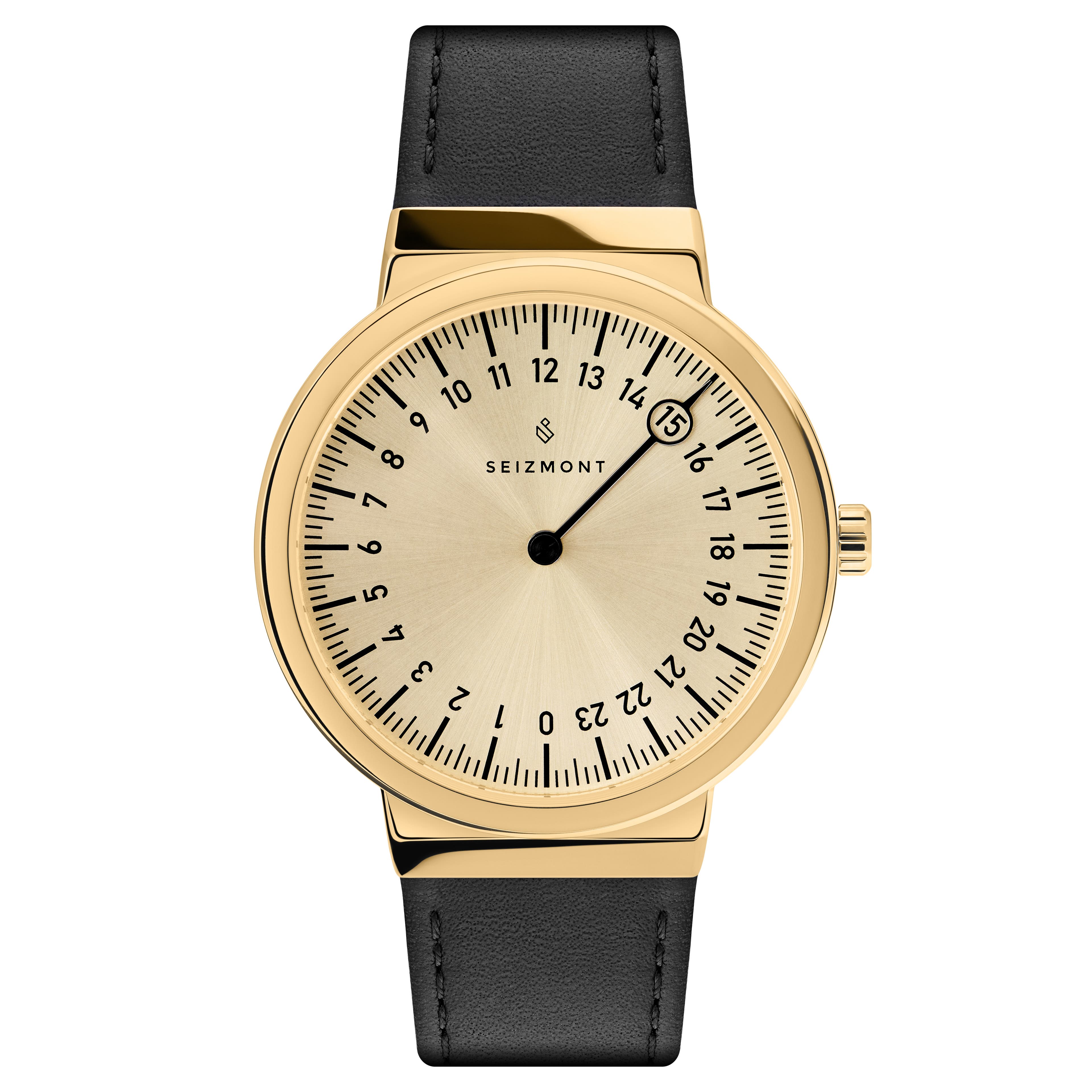 Calm  | Gold-Tone 24-hour Watch With Gold Dial & Black Strap