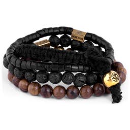 Miro | Black Lava Rock, Wooden & Coconut Bracelet Set