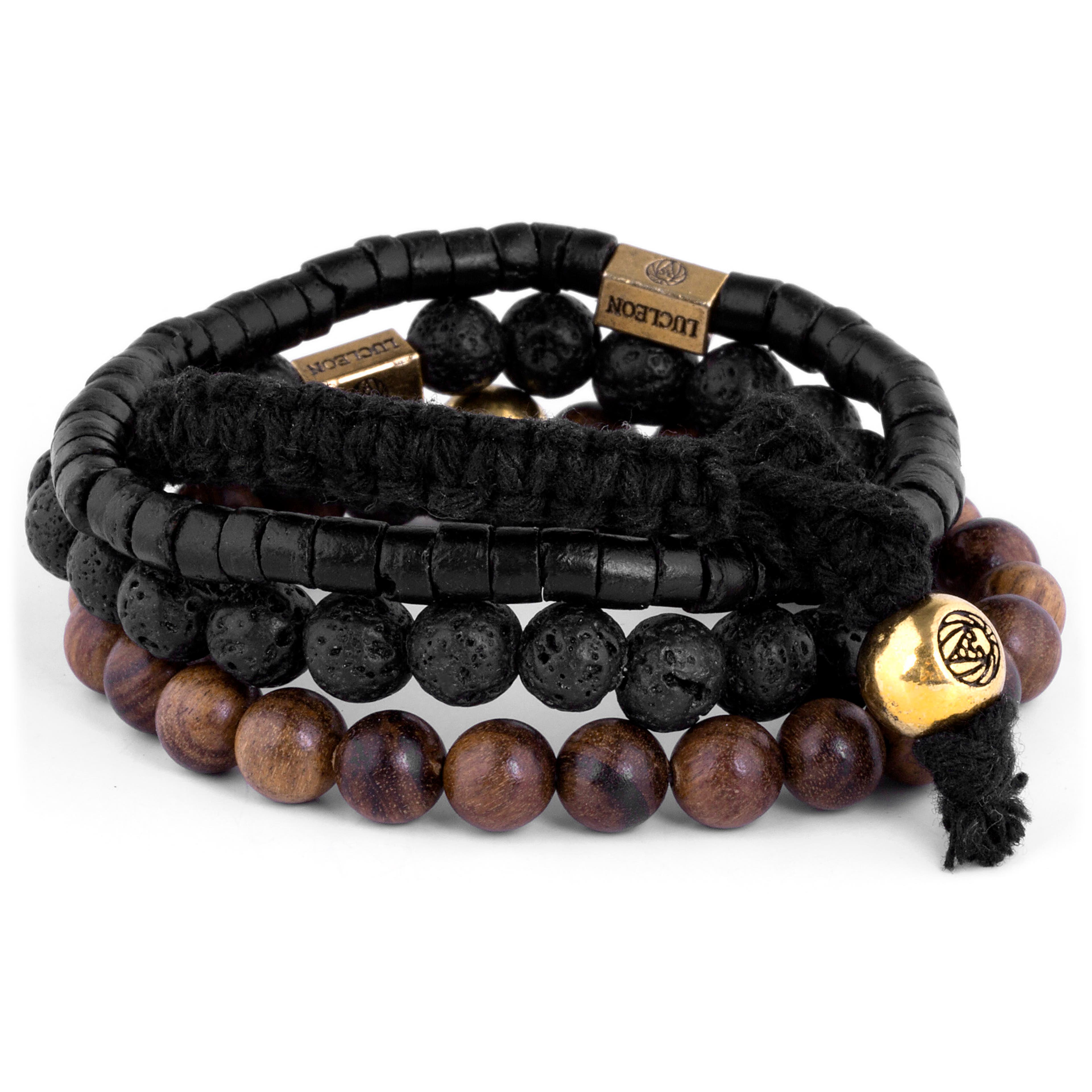 Miro | Black Lava Rock, Wooden & Coconut Bracelet Set
